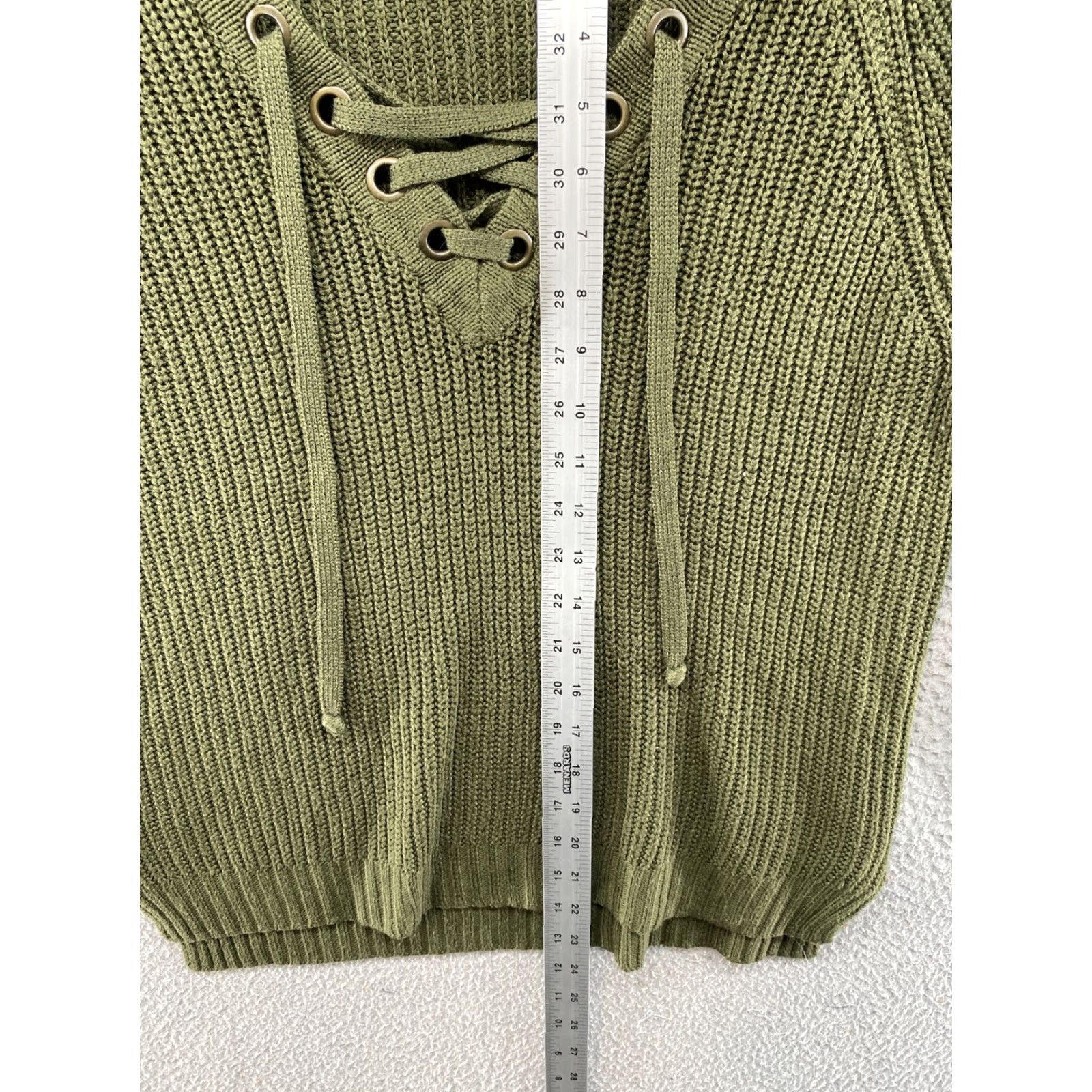 Vintage Pout Women’s V Neck Lace Up Green Knit Sweater M Size Medium Shirt Pullover Womens Size M / US 6-8 / IT 42-44 - 6 Thumbnail