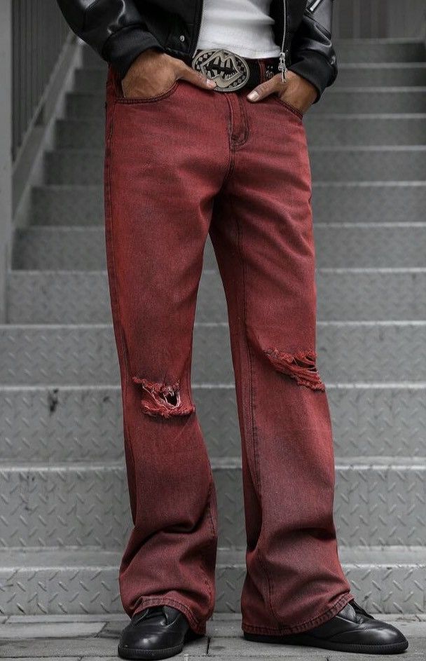 Jean Horiuchi x zai Rip Knee Denim Jeans Drip Hip Hop Size US 35 - 3 Thumbnail