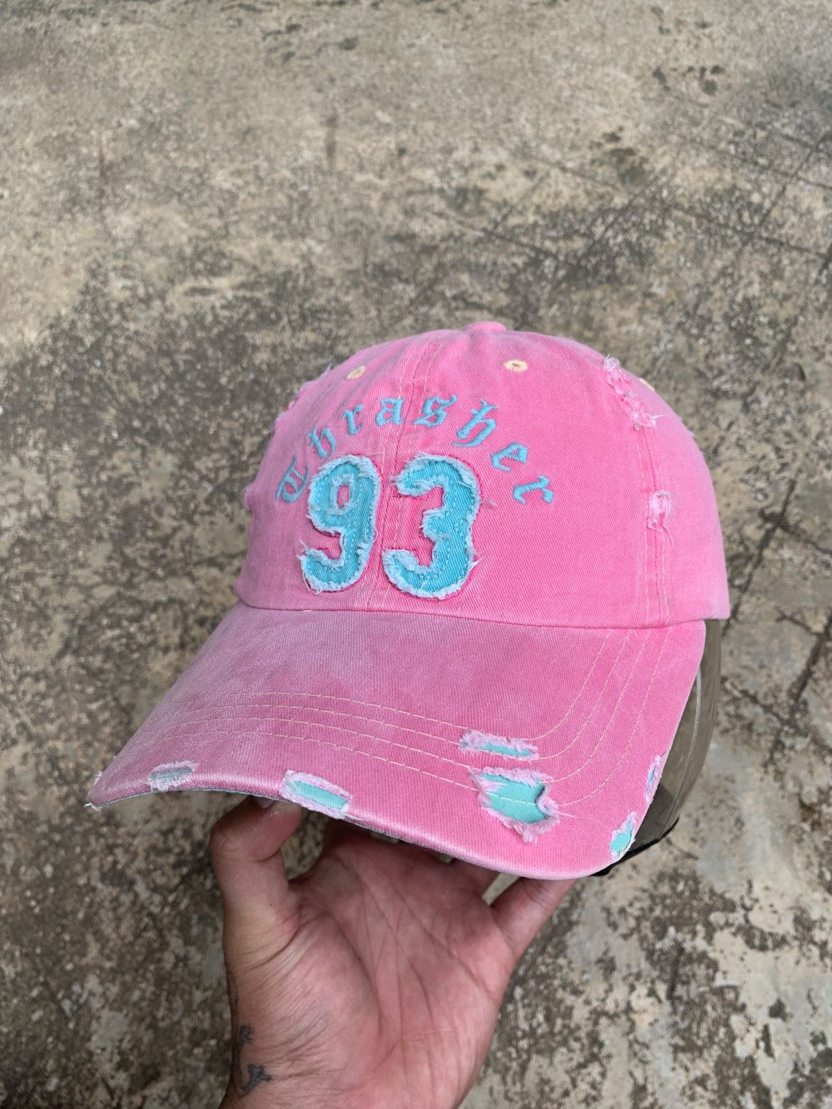 y2k Thrasher Pink Distressed Dad Cap