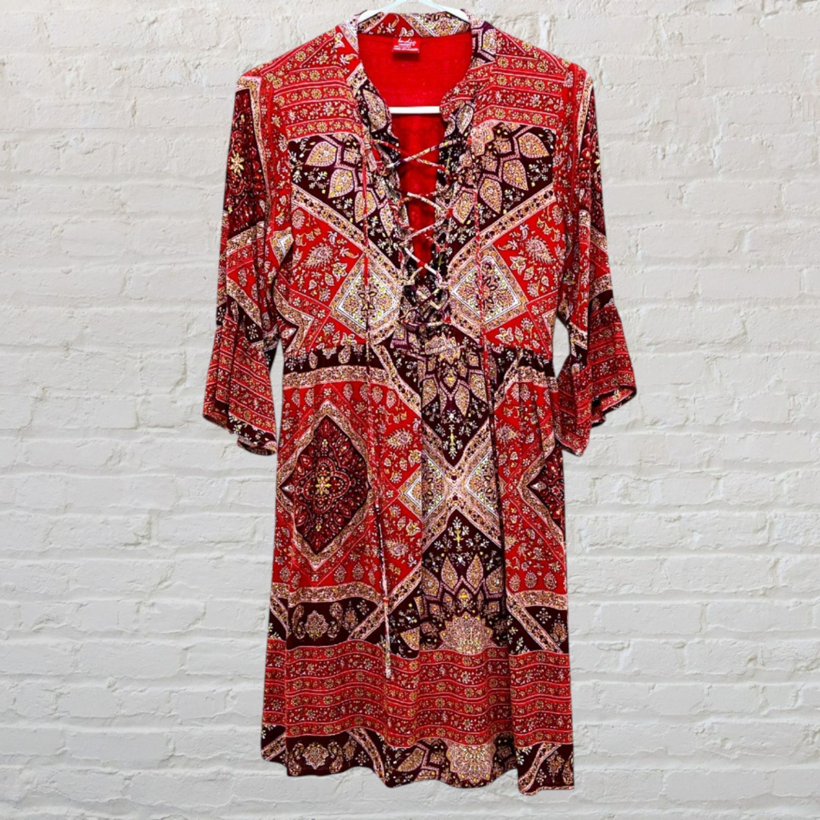 Other India Fashion Red Mandala Mini Dress M Size M / US 6-8 / IT 42-44 - 2 Thumbnail