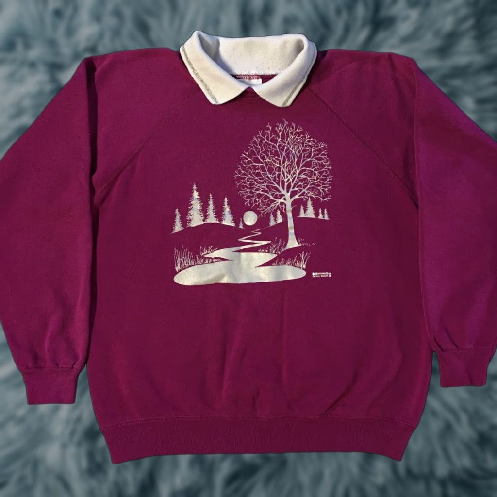 Vintage VINTAGE Morning Sun Sweatshirt Collared S Purple 80s 90s USA Hanes Nature Wildlife Grunge Mens Shirt Size US S / EU 44-46 / 1 - 1 Thumbnail