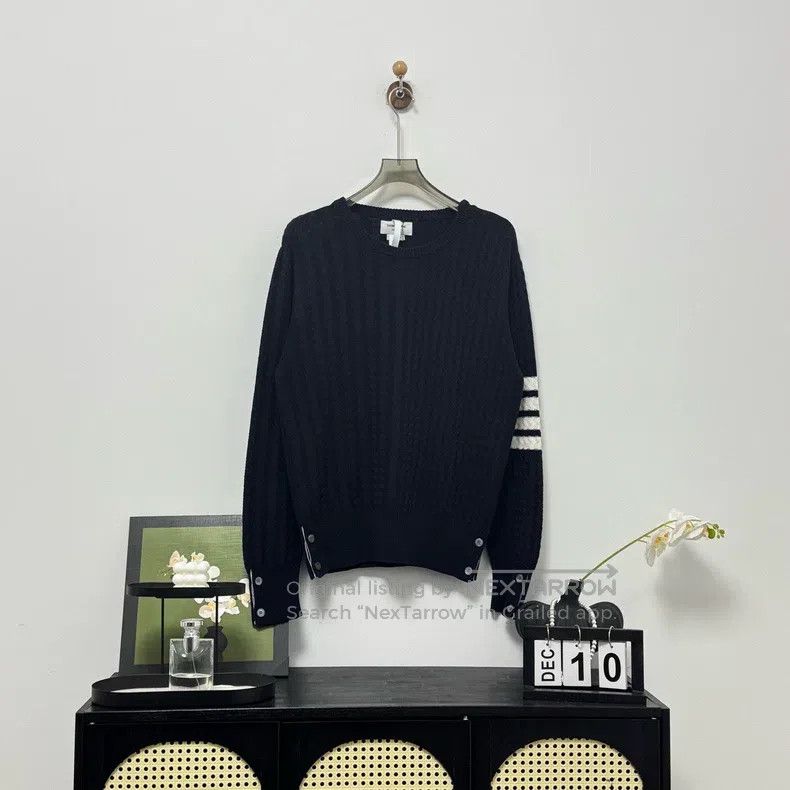 Thom Browne Thom Browne Navy Four Striped Sweater Size US L / EU 52-54 / 3 - 1 Thumbnail