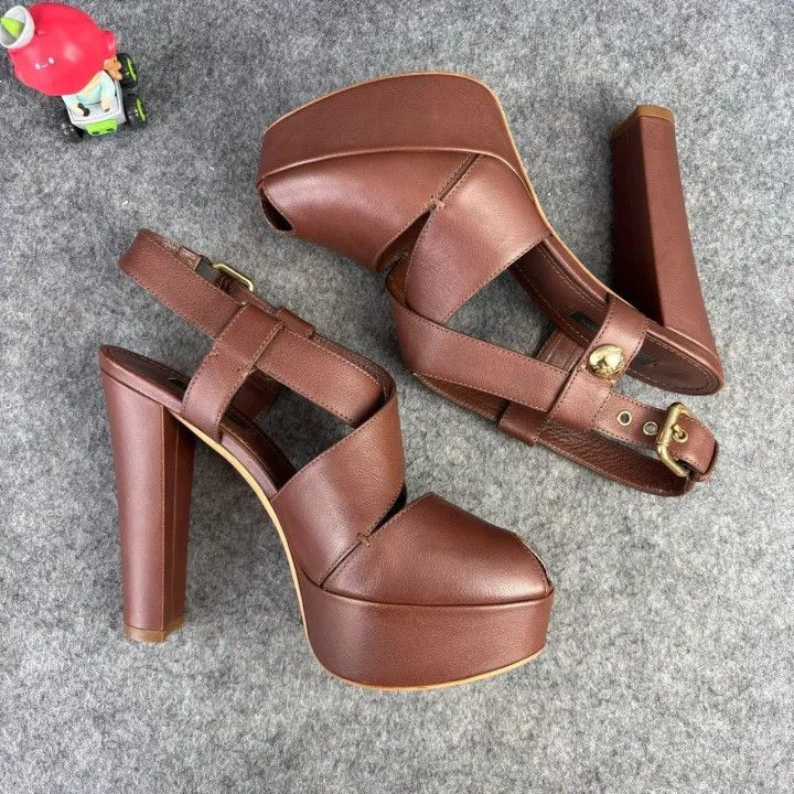 Louis Vuitton Louis Vuitton Brown Peep-Toe High Heels -2508 Size US 7 / IT 37 - 5 Thumbnail