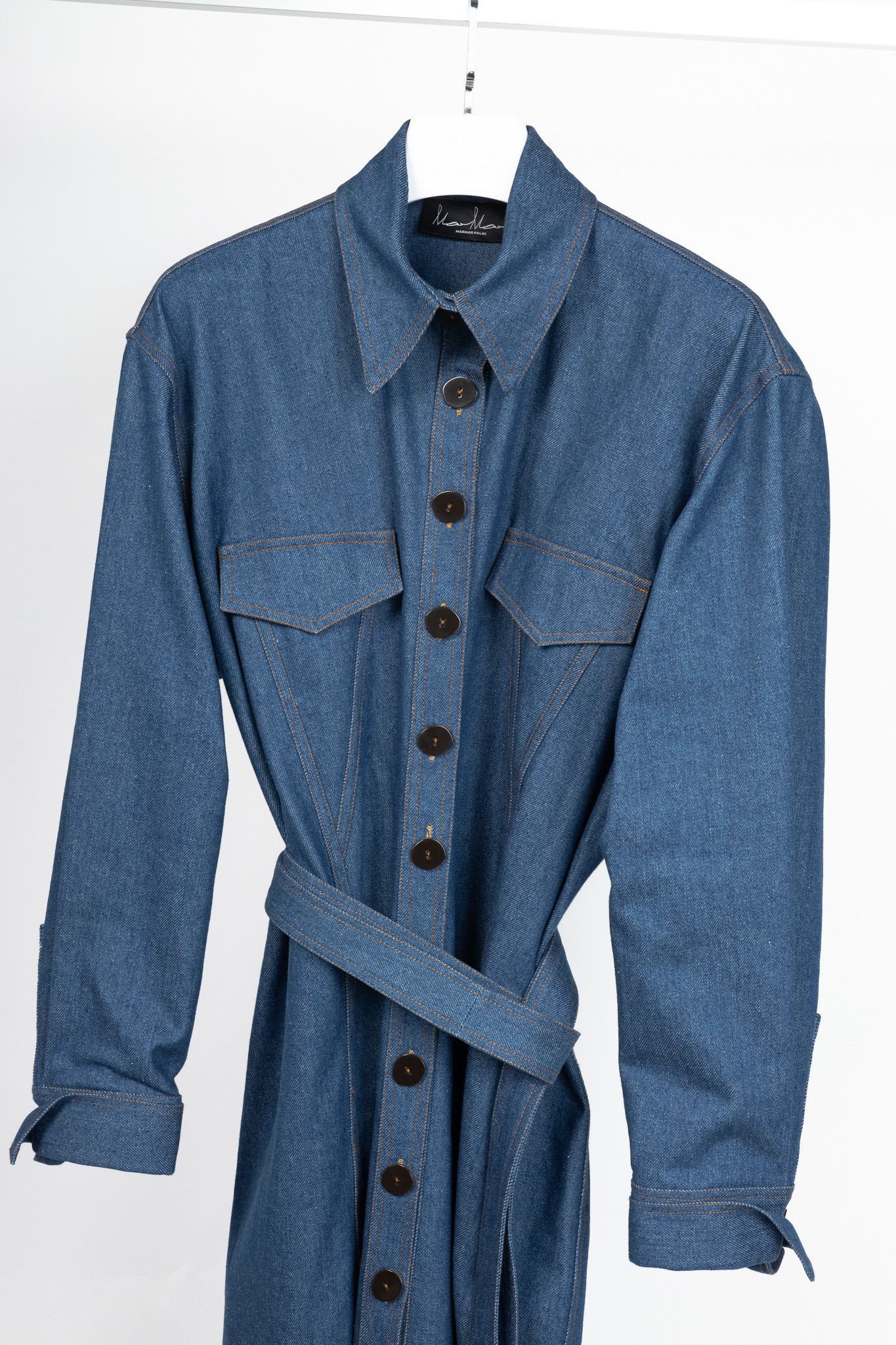 Other Marmar Halim Blue Denim Buttoned Belted Shirt Dress Size XL / US 12-14 / IT 48-50 - 3 Thumbnail
