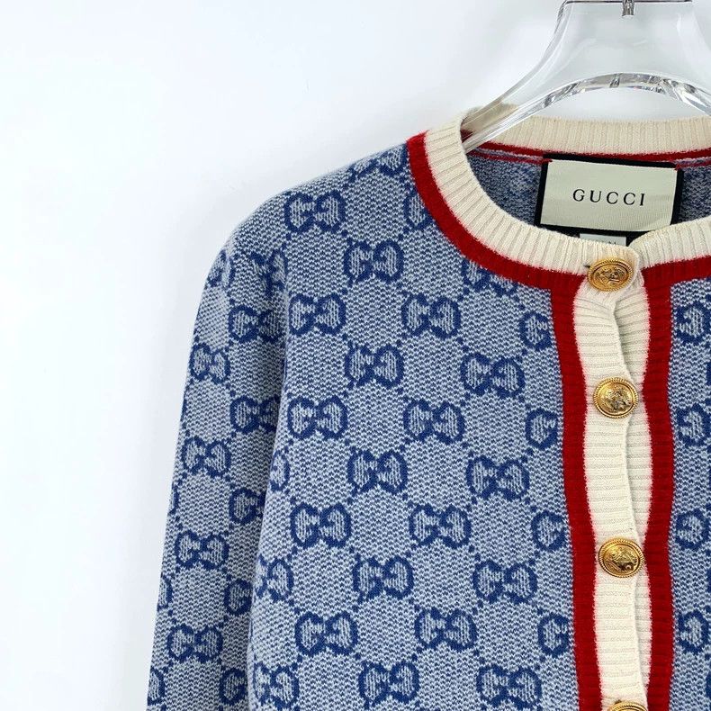 Gucci Gucci Blue logo jacquad full-print wool single-breasted lon Size M / US 6-8 / IT 42-44 - 3 Thumbnail