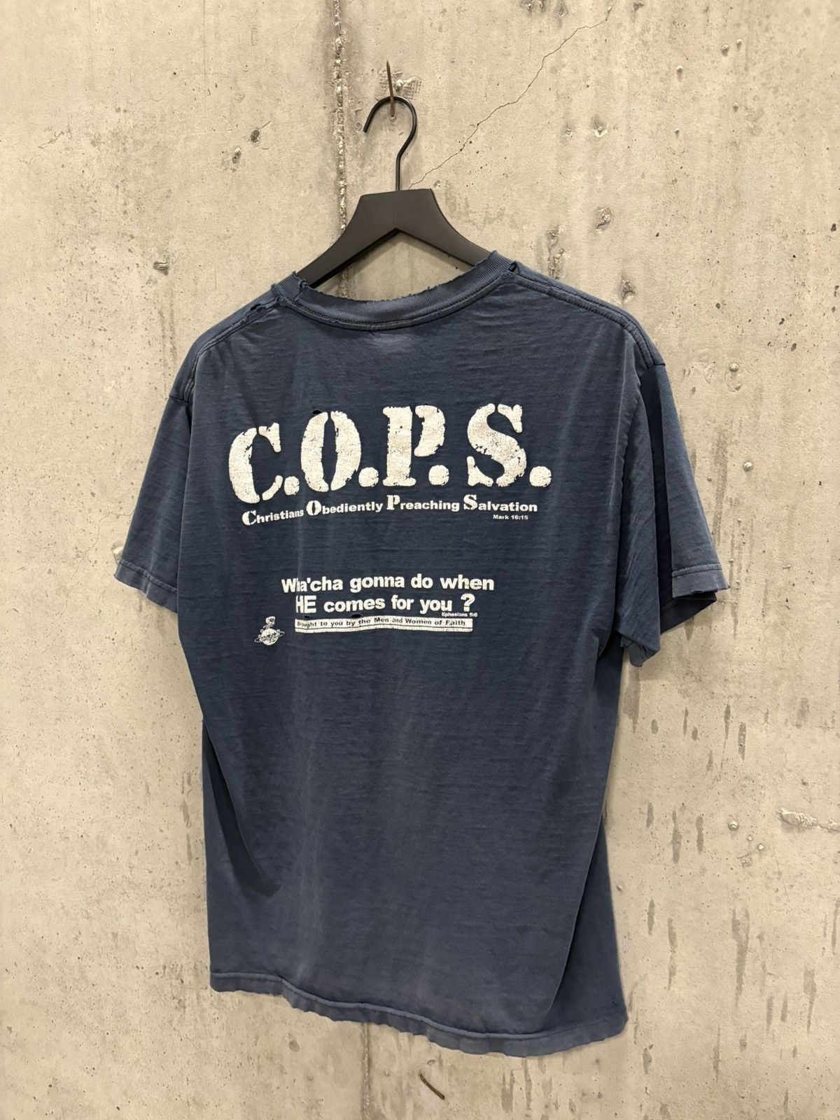 Vintage Vintage COPS Jesus Tee Thrashed Faded Distressed Grunge Band Size US L / EU 52-54 / 3 - 5 Thumbnail