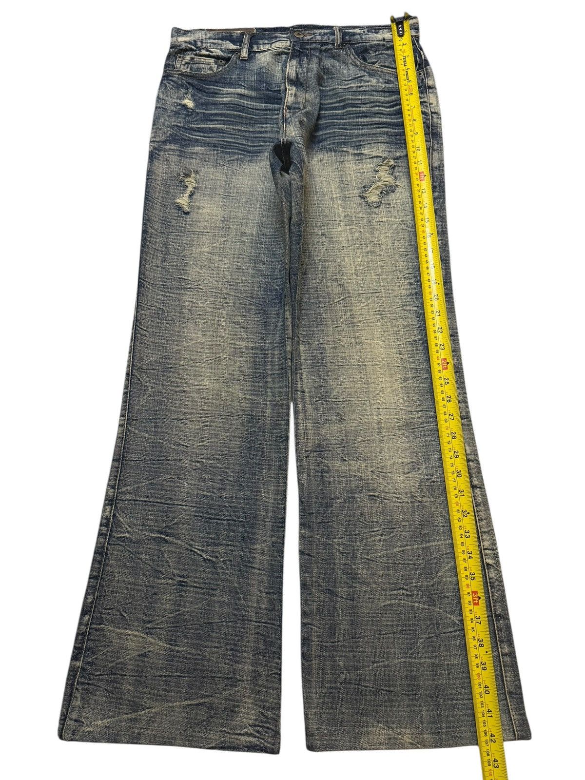Tornado Mart Vintage Japanese Blue Faded Honeycomb Wash Wide Leg Flare Size US 33 - 7 Thumbnail