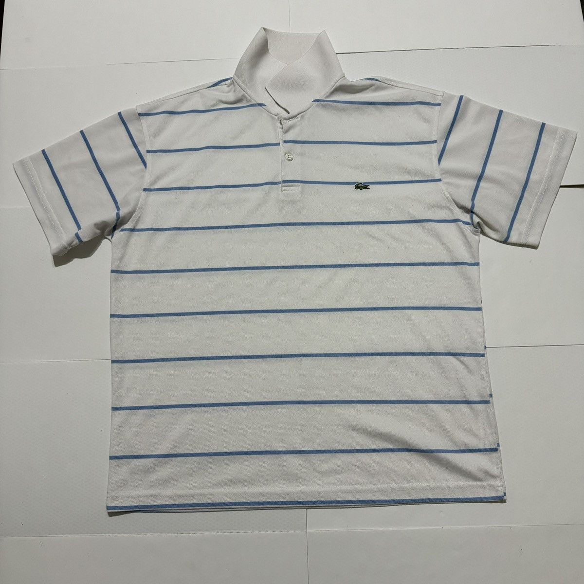 Lacoste × Vintage Lacoste Vintage White Blue Striped Polo Rugby Golf Shirt Size US L / EU 52-54 / 3 - 1 Thumbnail