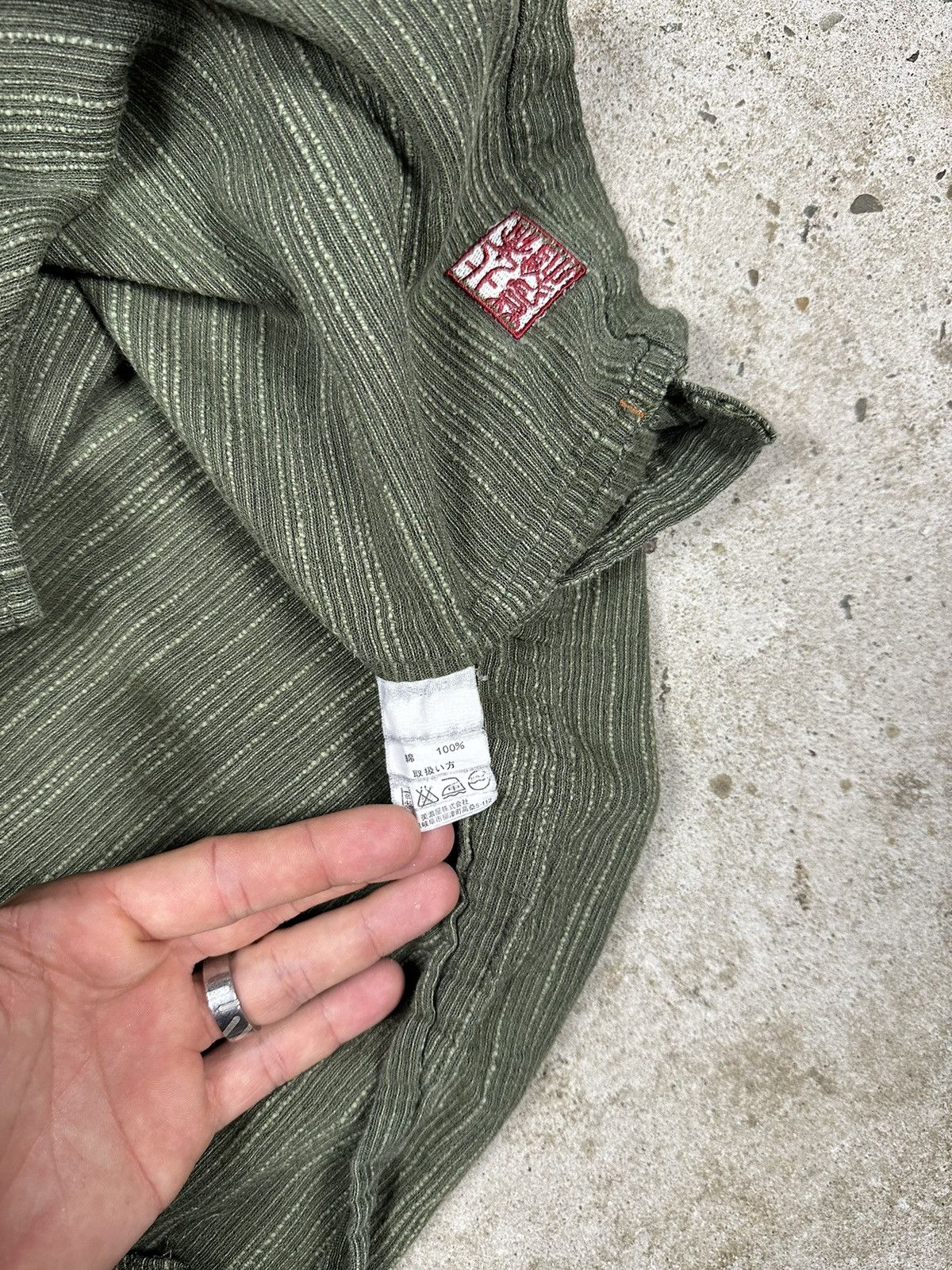 Japanese Brand × Vintage Vintage Y2K Japanese Khaki Striped Short Sleeve Shirt Size US M / EU 48-50 / 2 - 9 Thumbnail