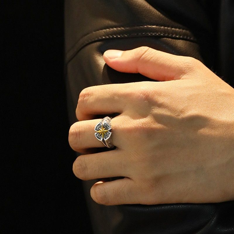 Sterling Silver × Vintage Resizable 925 Sterling Silver North Star Ring Size ONE SIZE - 4 Thumbnail