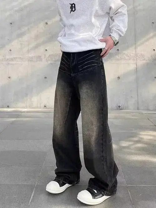 Jean Street hiphop retro grunge topstitch wide leg jeans Size US 32 / EU 48 - 2 Thumbnail