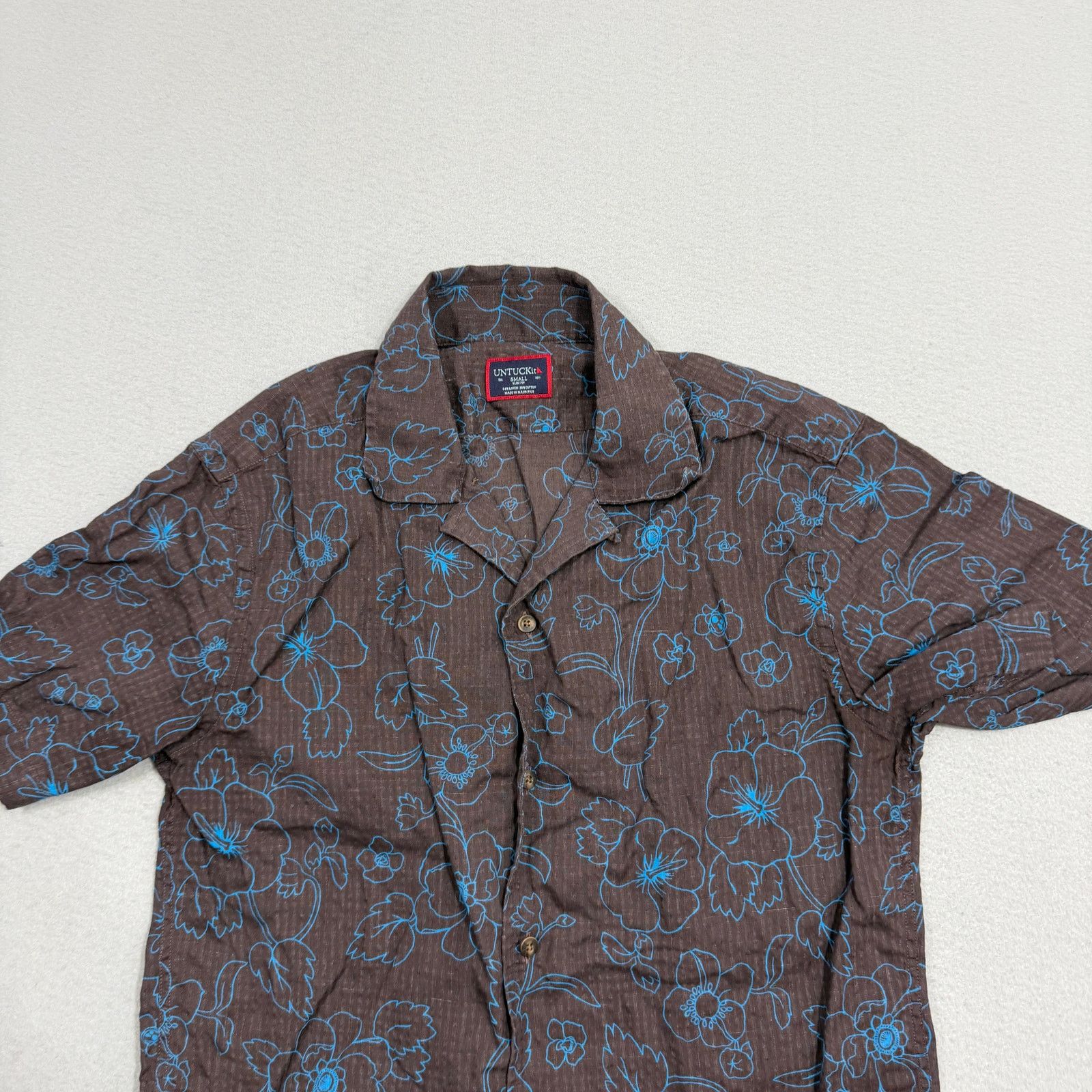 UNTUCKit UNTUCKit Shirt Men's Small Brown Blue Floral Linen Cotton Size US S / EU 44-46 / 1 - 2 Thumbnail