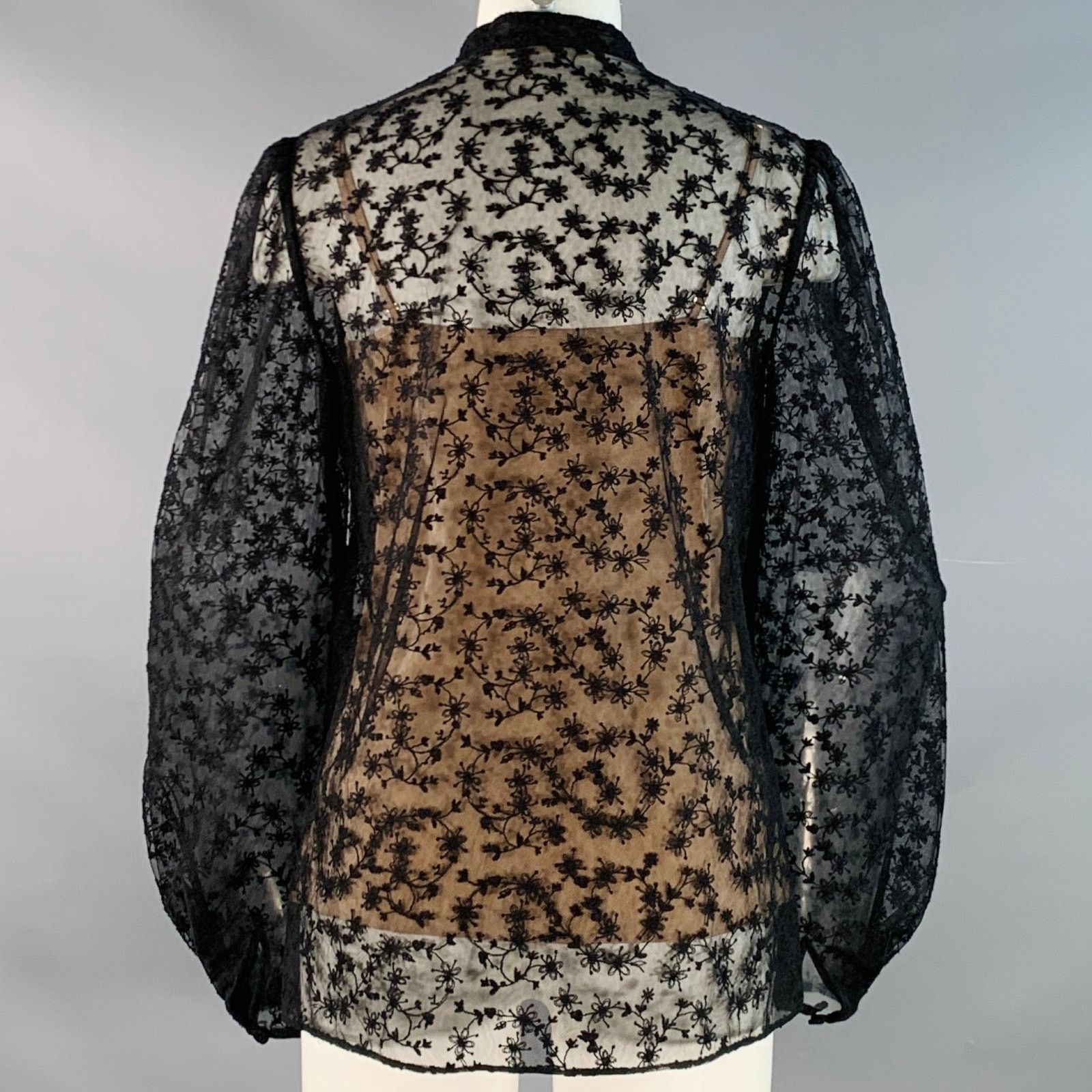 Jason Wu 4 Black Polyamide Lace Collarless Peasant Blouse Size S / US 4 / IT 40 - 4 Thumbnail