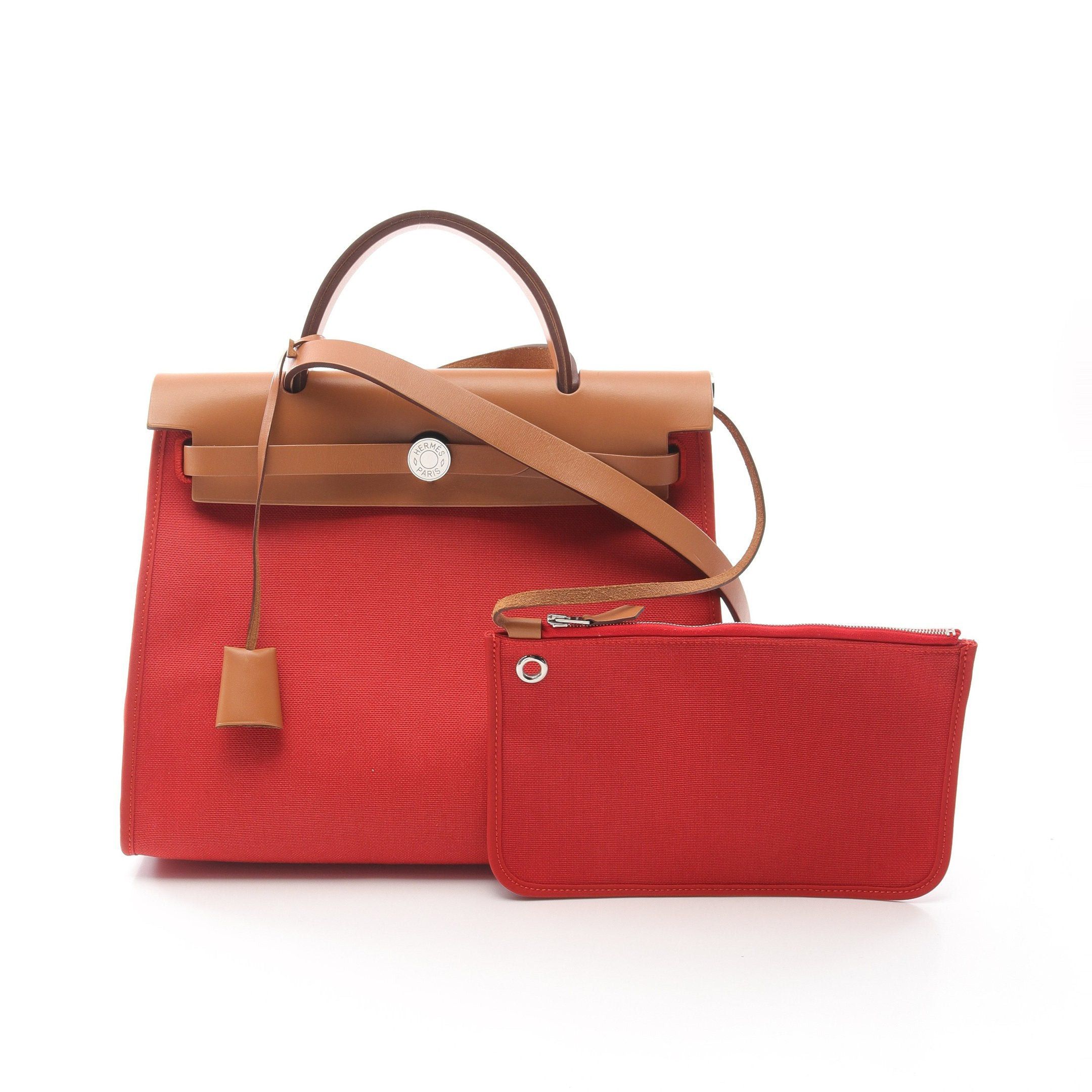 Hermes Hermes Herbag Zip Pm Capucines Handbag Vache Hunter Toile Officier Orange Red Light Brown Silver Hardware X Stamp Size ONE SIZE - 1 Thumbnail