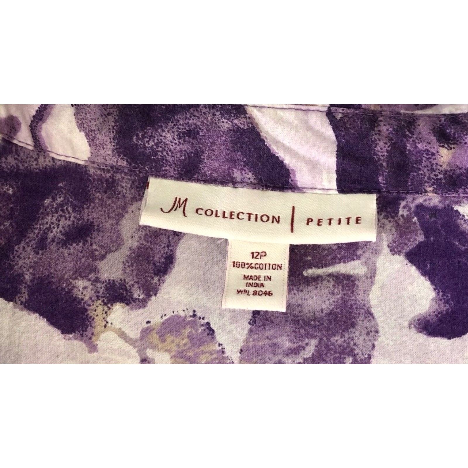JM Collection JM Collection Blouse Shirt 12P Purple Floral Button Up 3/4 Sleeve Boho Career Womens Size XL / US 12-14 / IT 48-50 - 5 Thumbnail