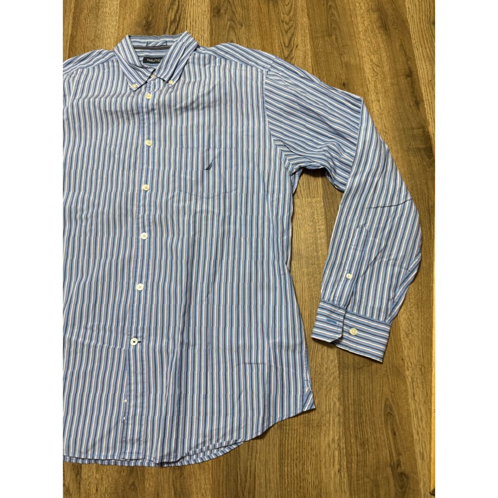 Nautica Nautica Shirt Mens Large Blue White Brown Striped Button Up 100s Two Ply Cotton Shirt Mens Large Blue Striped Button-Up Nautica Size US L / EU 52-54 / 3 - 4 Thumbnail