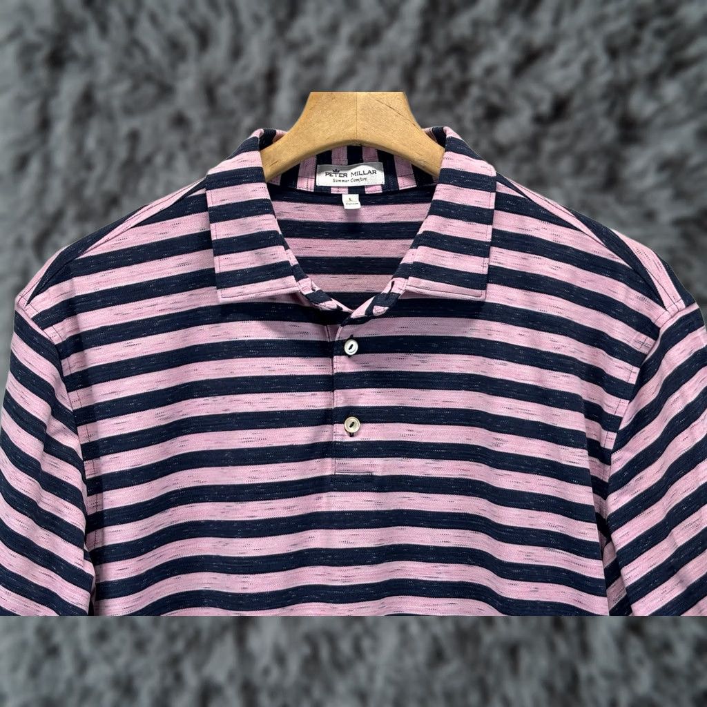 Peter Millar Peter Millar Summer Crown Polo Shirt Men’s L Pink Navy Striped Golf Preppy Size US L / EU 52-54 / 3 - 1 Thumbnail