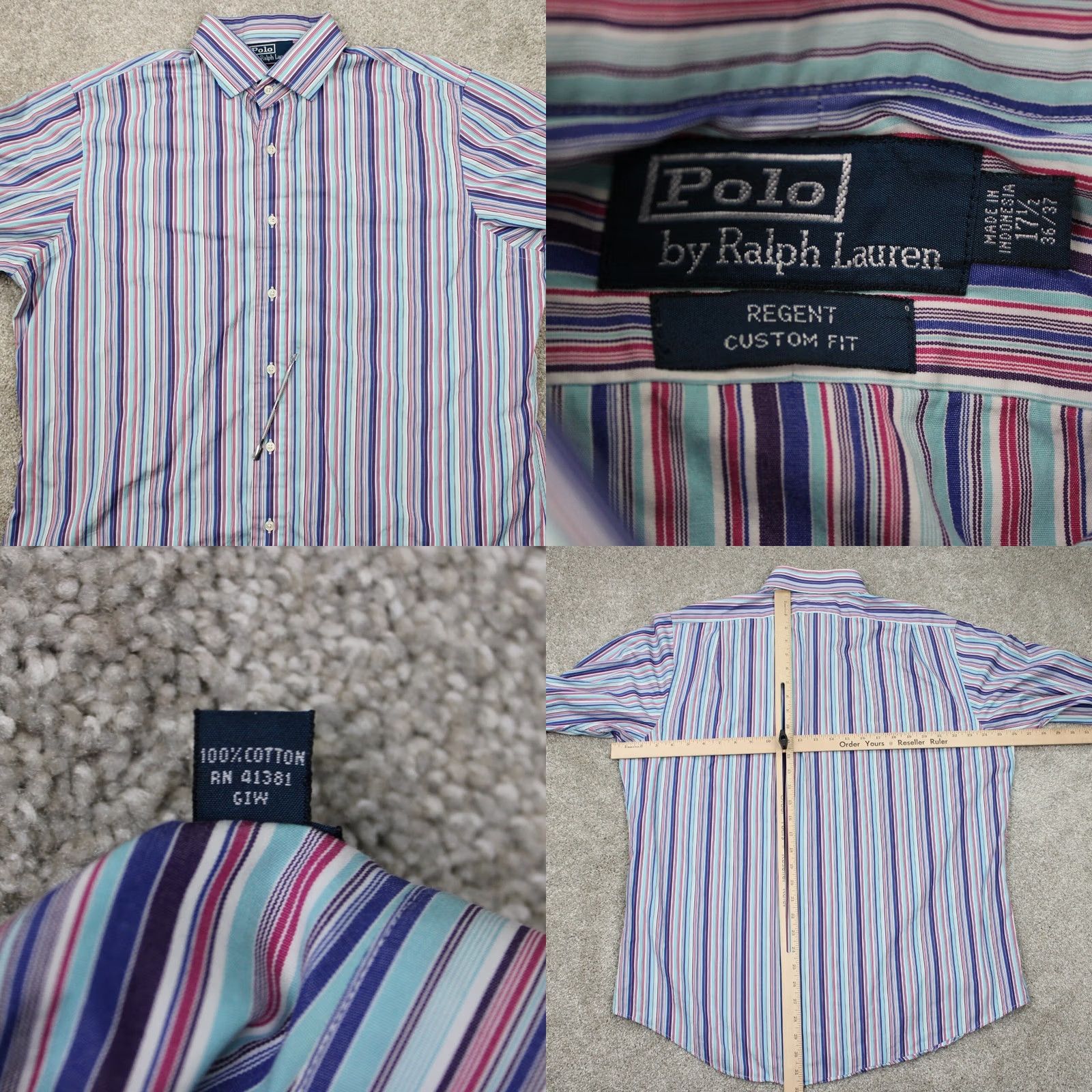 Polo Ralph Lauren Polo Ralph Lauren Dress Shirt Purple/Blue 17 1/2 36/37 Regular Long Sleeve Button Cuff Men’s 100% Cotton Casual Business Formal 90s Size 48R - 8 Thumbnail