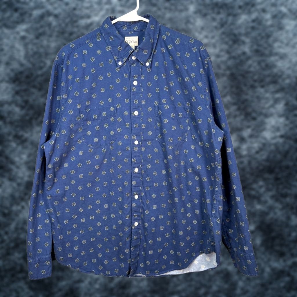 J.Crew J.CREW Mens Size Large Blue Printed Button-Down Shirt Cotton-Wool Blend Geometric Pattern Button-Up Shirt Size US L / EU 52-54 / 3 - 1 Thumbnail