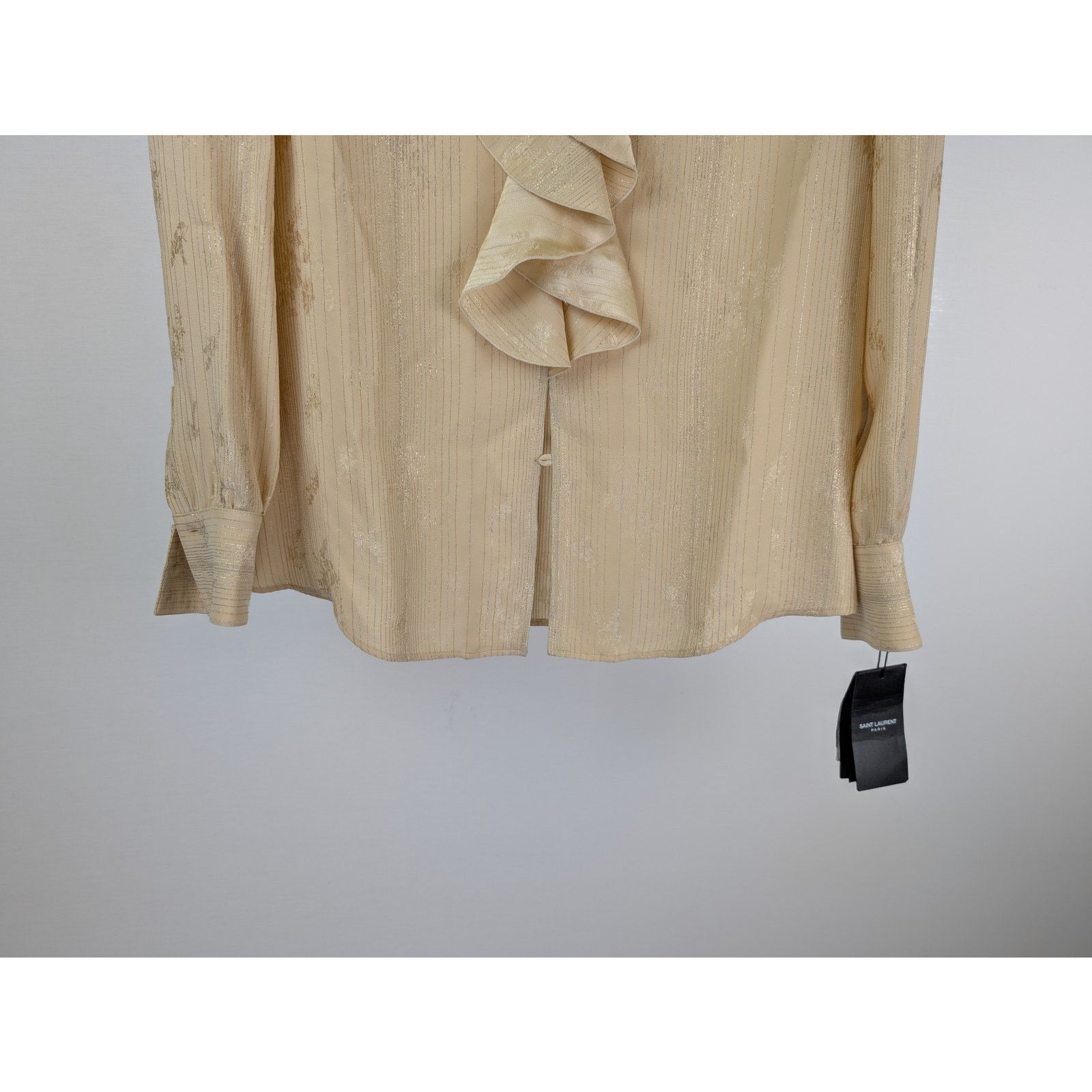Saint Laurent Paris o1rshd1 Chemise Tight Fitted Ruffled Silk Shirt in Beige Size US M / EU 48-50 / 2 - 4 Thumbnail