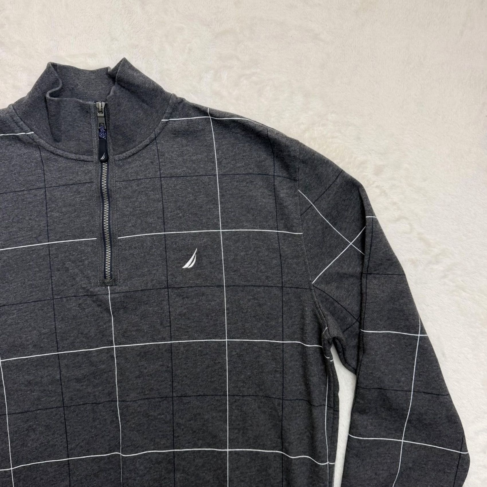 Nautica Nautica Sweatshirt Quarter Zip Mens XL Gray Check Fleece Pullover Logo 1/4 Zip Mock Neck Long Sleeve Winter Size US XL / EU 56 / 4 - 3 Thumbnail