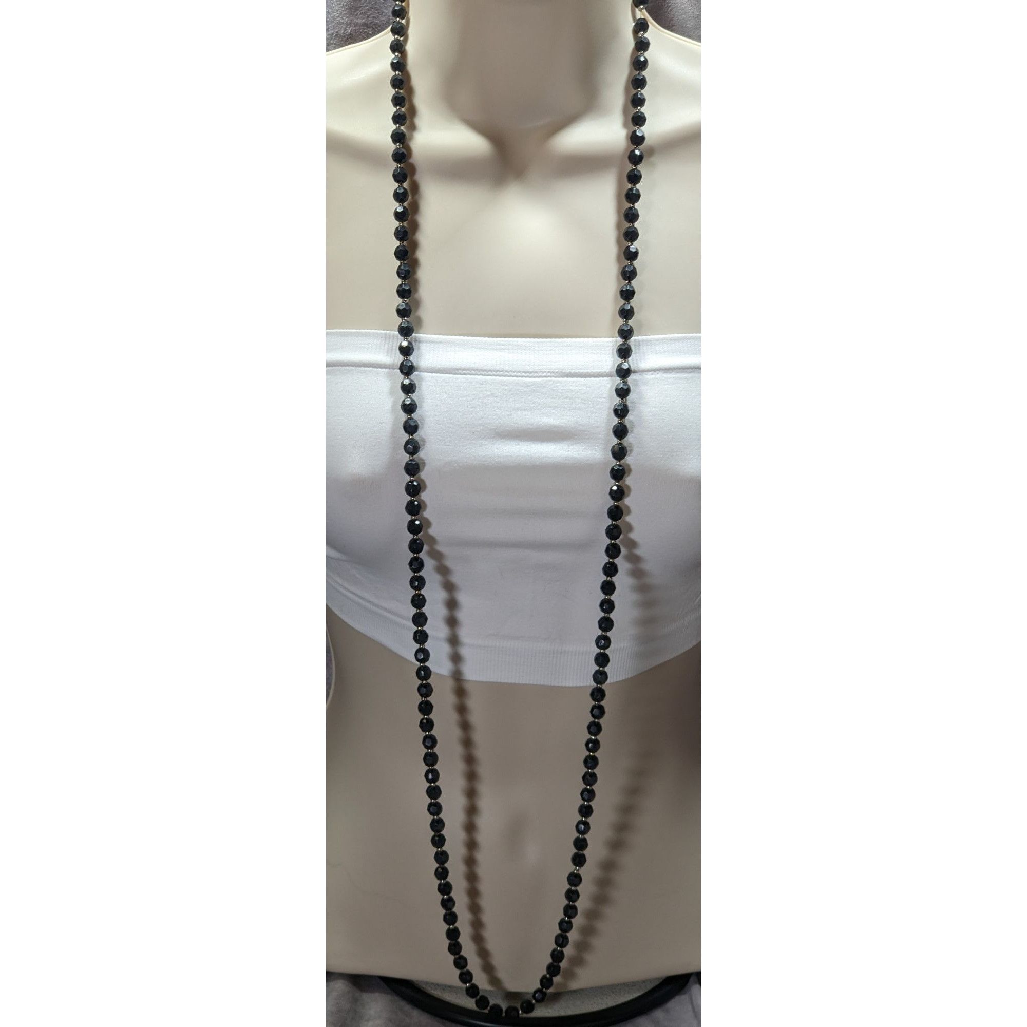 Other Gothic Faceted Black Beaded Necklace With Silver Tone Spacer Size ONE SIZE - 1 Thumbnail
