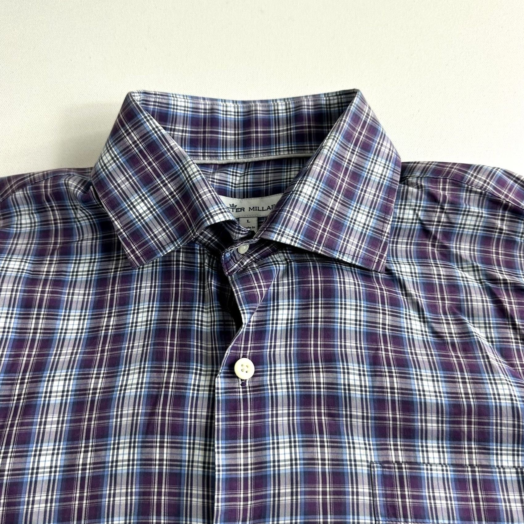 Peter Millar Peter Millar Button Down Shirt Large Purple Plaid Performance Stretch Cotton Men Size US L / EU 52-54 / 3 - 3 Thumbnail