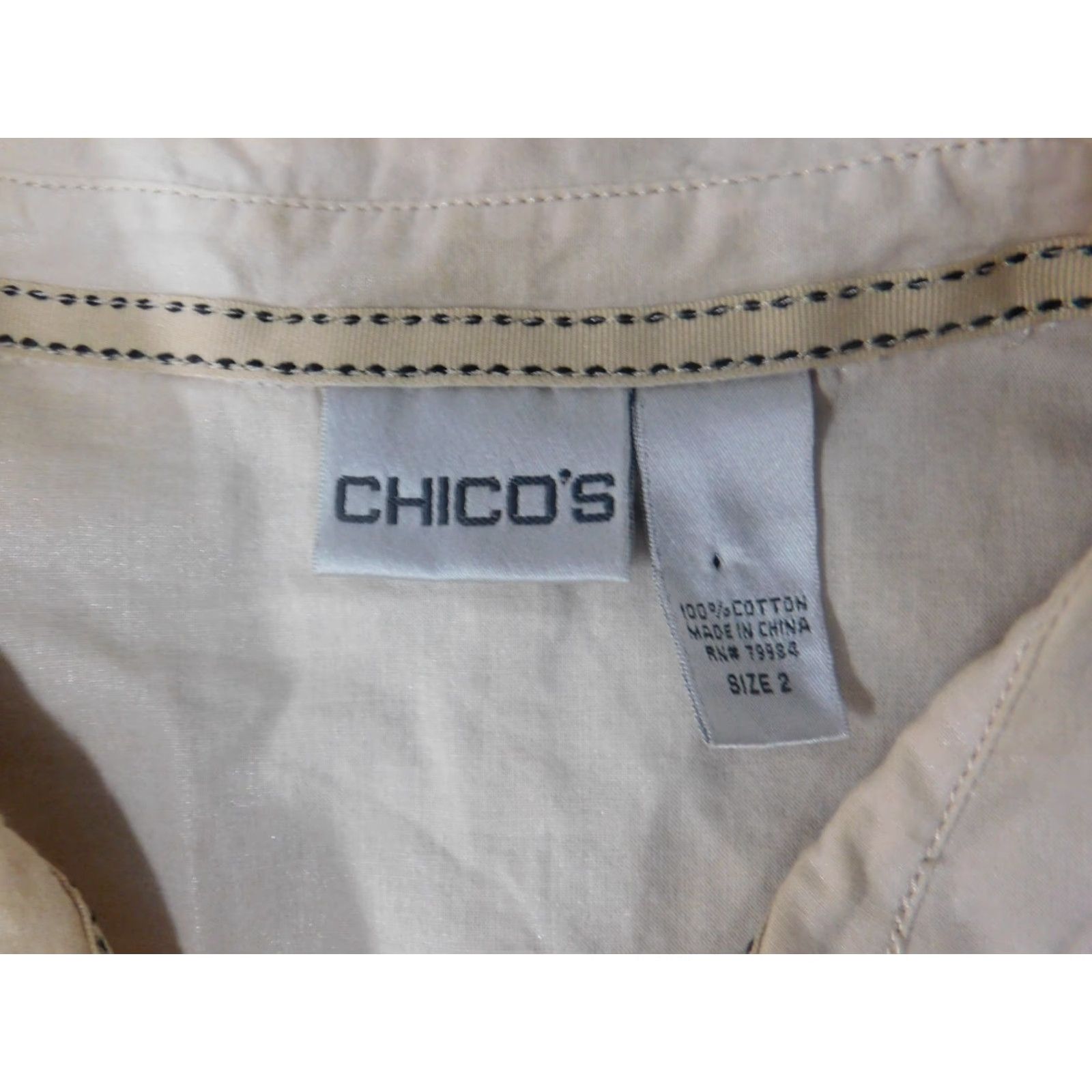 Vintage Chicos Shirt Beige Womens Casual Button-Up Top Jacket 2 Regular Size Classic Button-Up Down Cotton Breathable Long Sleeve Collared 2 Size XS / US 0-2 / IT 36-38 - 6 Thumbnail