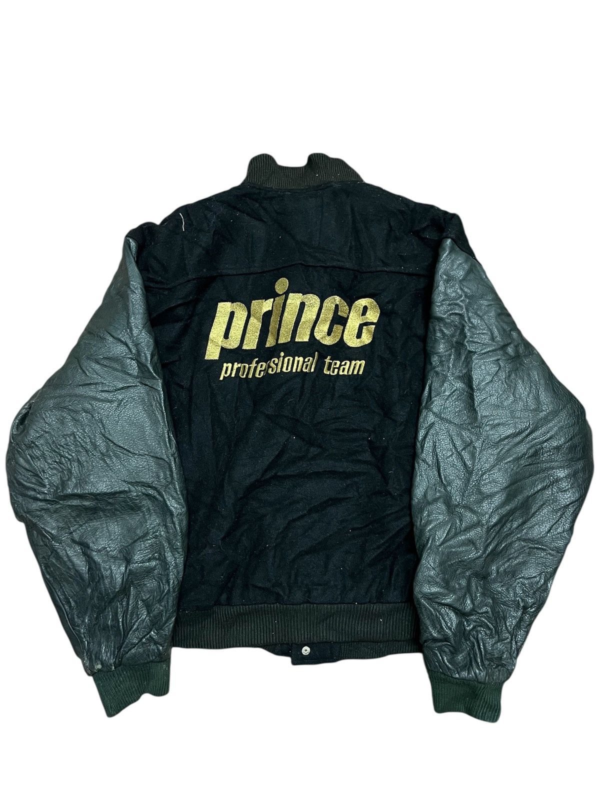 Prince 💥Vintage PRINCE Team Golden Logo Varsity Leather Jackets Size US L / EU 52-54 / 3 - 1 Thumbnail