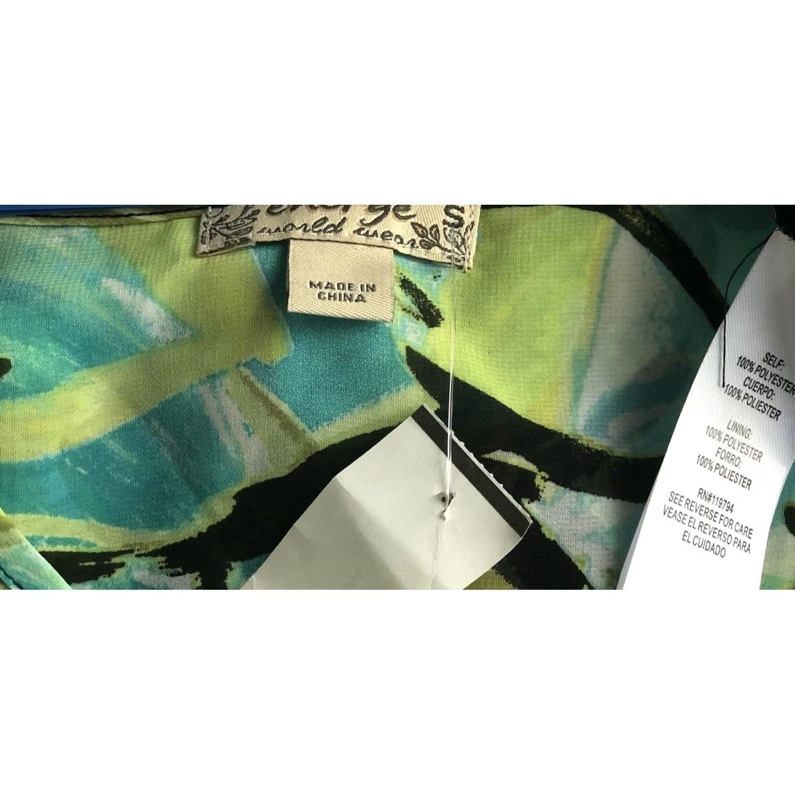 Vintage Energe Flowy top L green/blk NWT V-neck 1/2 Sleeve asymmetrical Cut away back Size L / US 10 / IT 46 - 5 Thumbnail