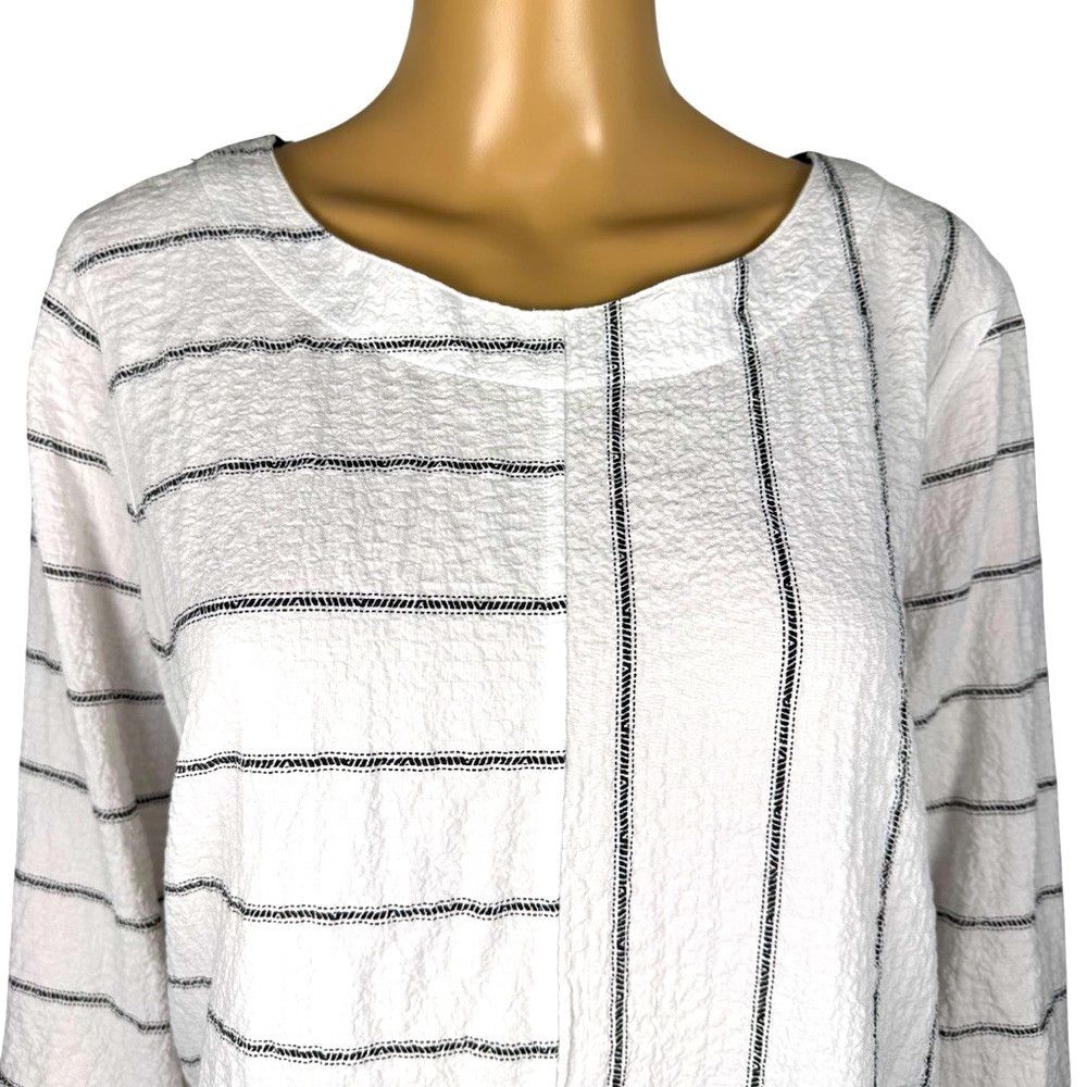 Other Ali Miles Black White Stripe 3/4 Tie Sleeve Tunic Blouse Si Size L / US 10 / IT 46 - 2 Thumbnail