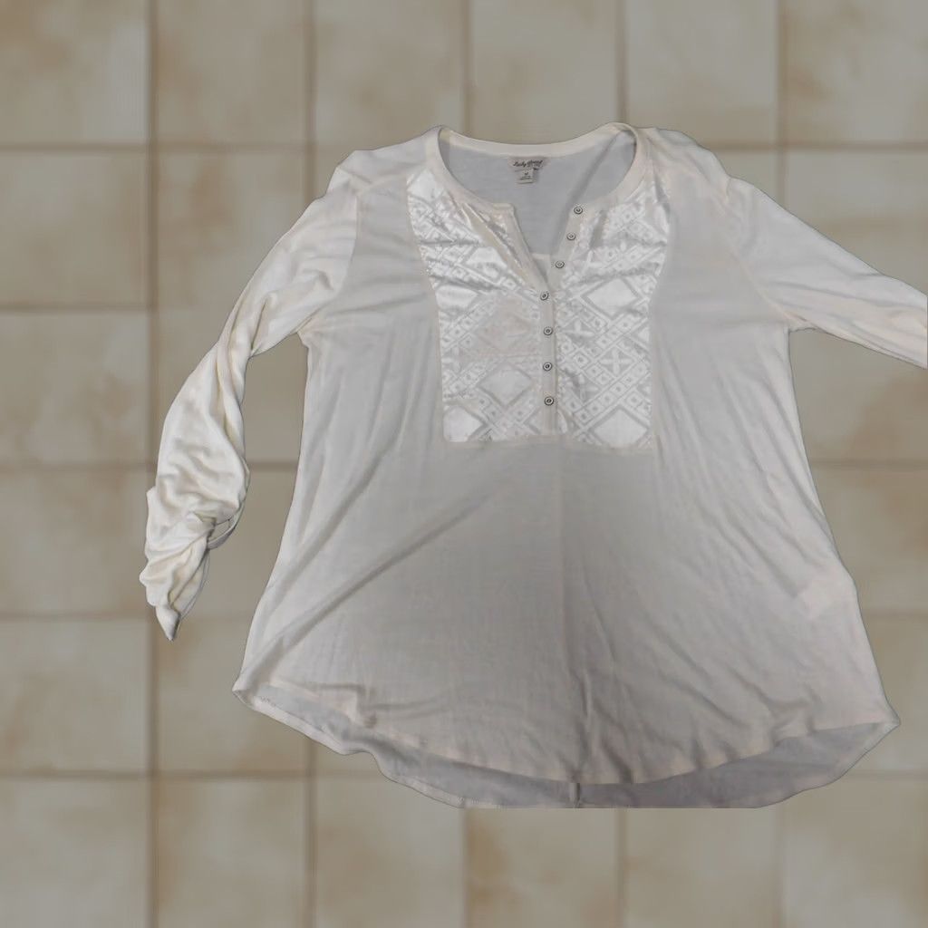 Lucky Brand Lucky Brand Blouse Womens M Beige Pullover Crew Neck Button Stretch Regular Classic Shirt UBan vintage: No Size M / US 6-8 / IT 42-44 - 1 Thumbnail