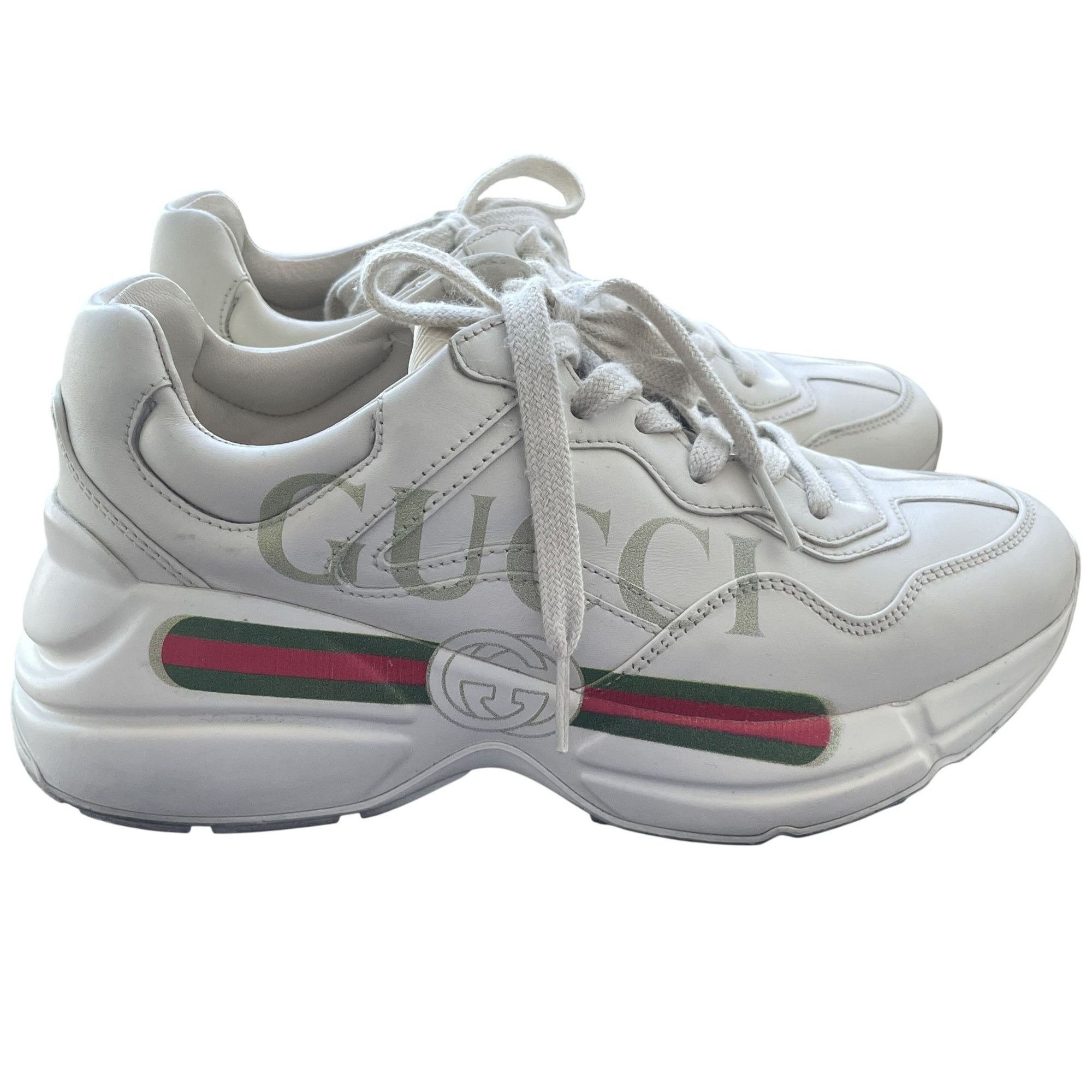Gucci Gucci Womens Rhyton Logo Sneakers White Leather Italy Size US 5.5 / IT 35.5 - 1 Thumbnail