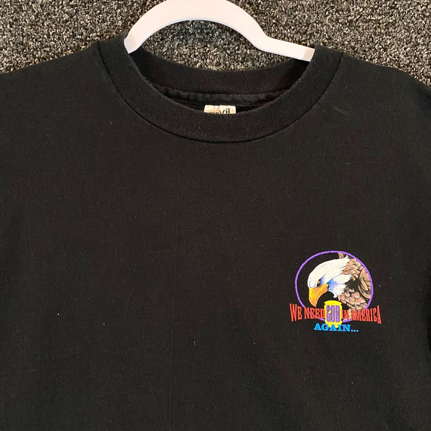 Anvil VINTAGE God Shirt Mens Large Black Need God Again Short Sleeve Eagle Graphic Size US L / EU 52-54 / 3 - 3 Thumbnail
