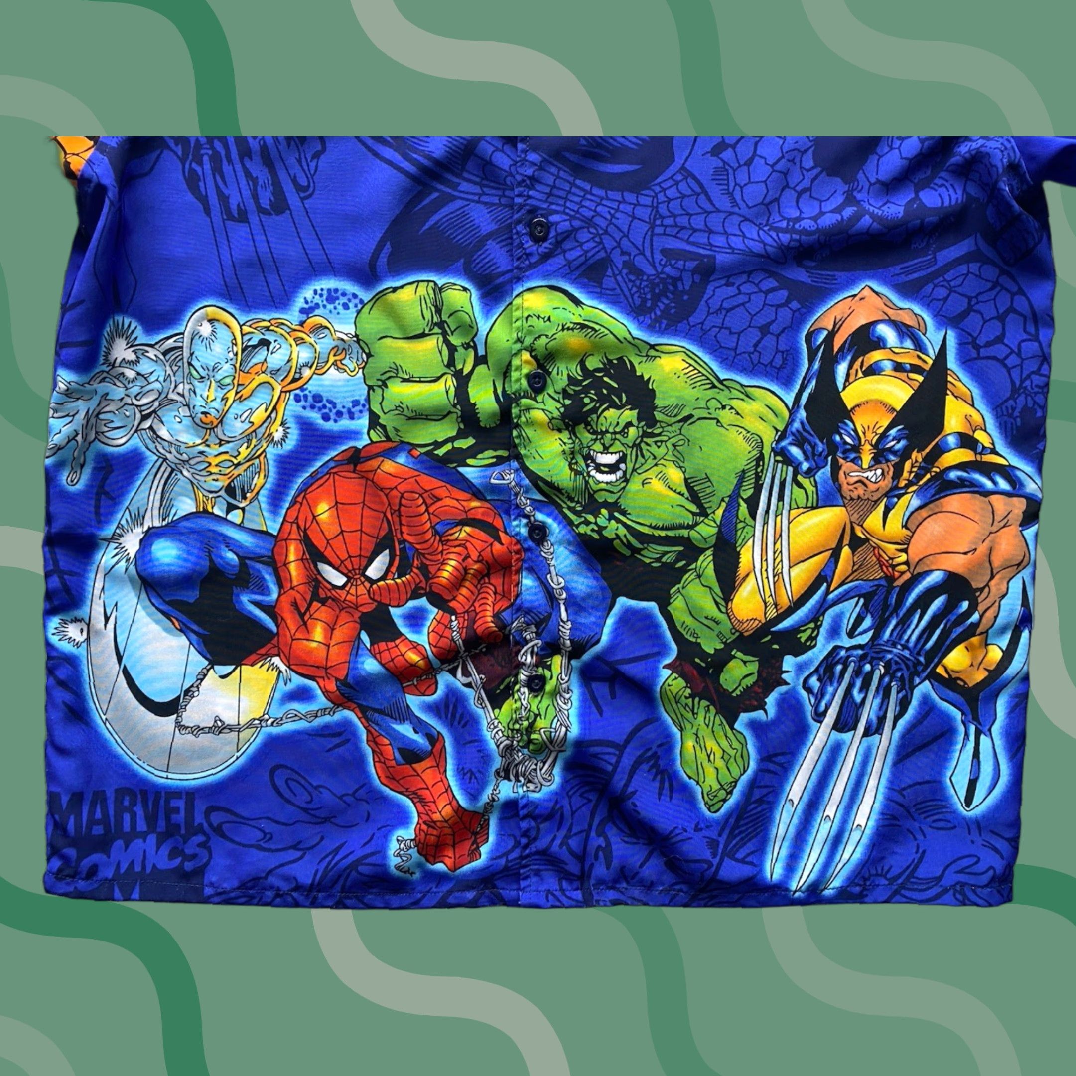 VINTAGE Marvel Spider-Man Hulk Wolverine ETC Button Shirt XL Men Multicolor Comics 2000s 2001 T-Shirt