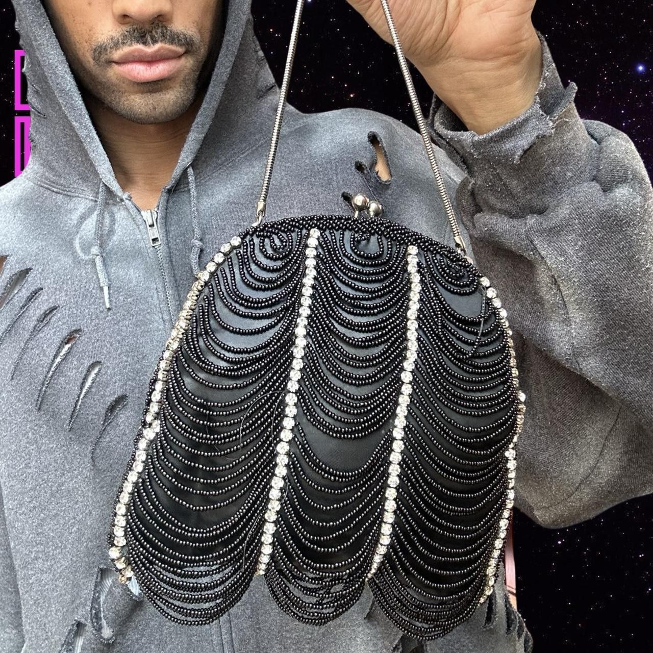 Other VINTAGE 20'S STYLE BLACK BEADED DIAMONTE EVENING PURSE Size ONE SIZE - 2 Thumbnail