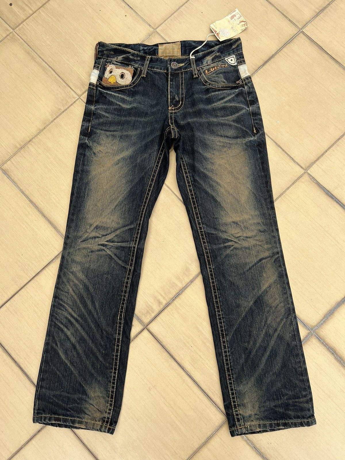 Vintage Lolita Owl Rusty Blue Denim Distressed Jeans Size US 29 - 1 Thumbnail