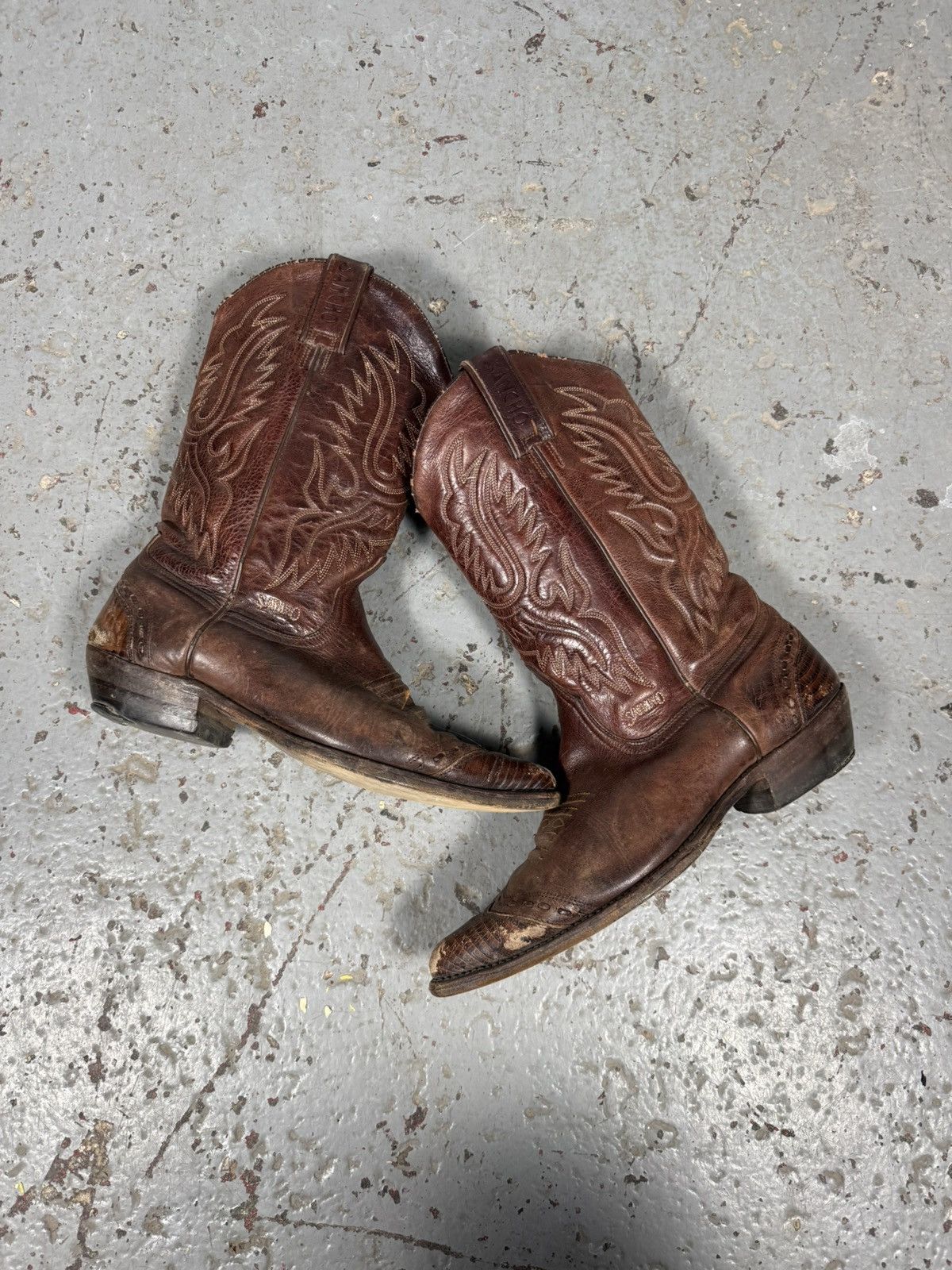 Sancho Boots 90s Vintage Sancho Spain Distressed Cowboy Boots Pointy Toes Size US 8 / EU 41 - 1 Thumbnail