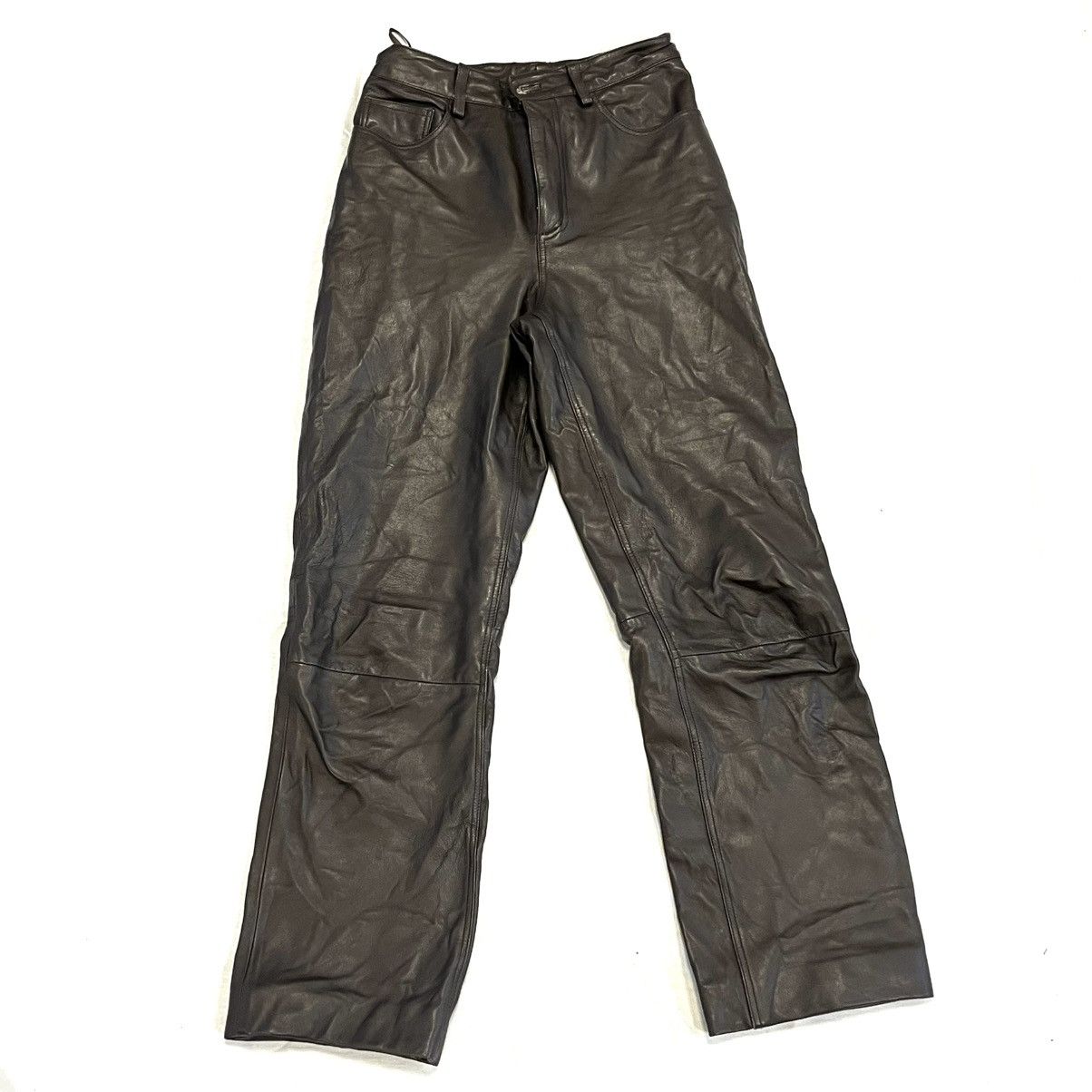 Remain brown leather straight leg pants trousers