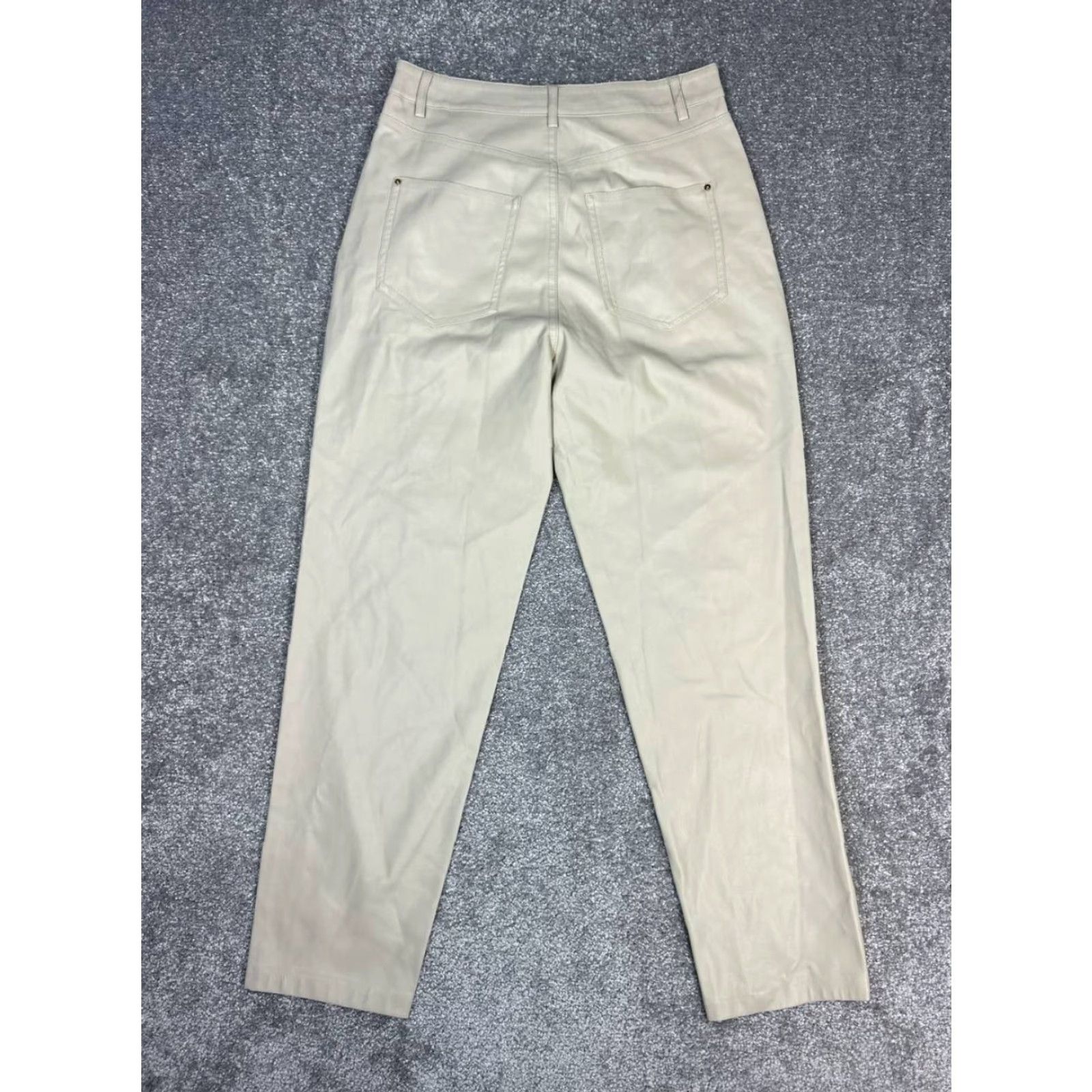 Zara Zara Pants Womens 6 Beige Ecru Faux Leather High Rise Straight Leg Streetwear Size 28" / US 6 / IT 42 - 2 Thumbnail