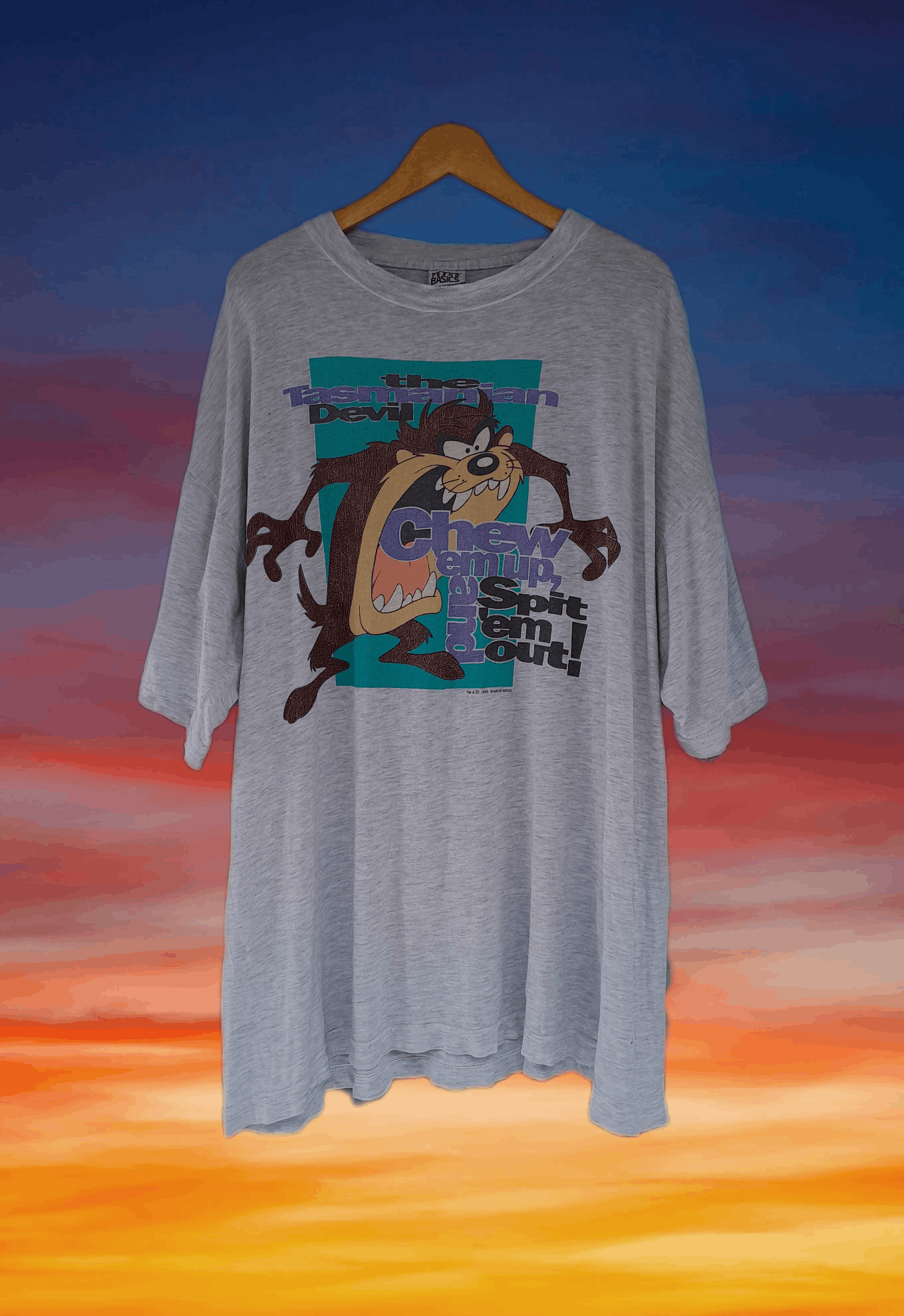 image of Rap Tees x Warner Bros Vintage 90's Tazmanian Devil Chew 'em Up And Spit 'em Out! in Grey (Size XL)