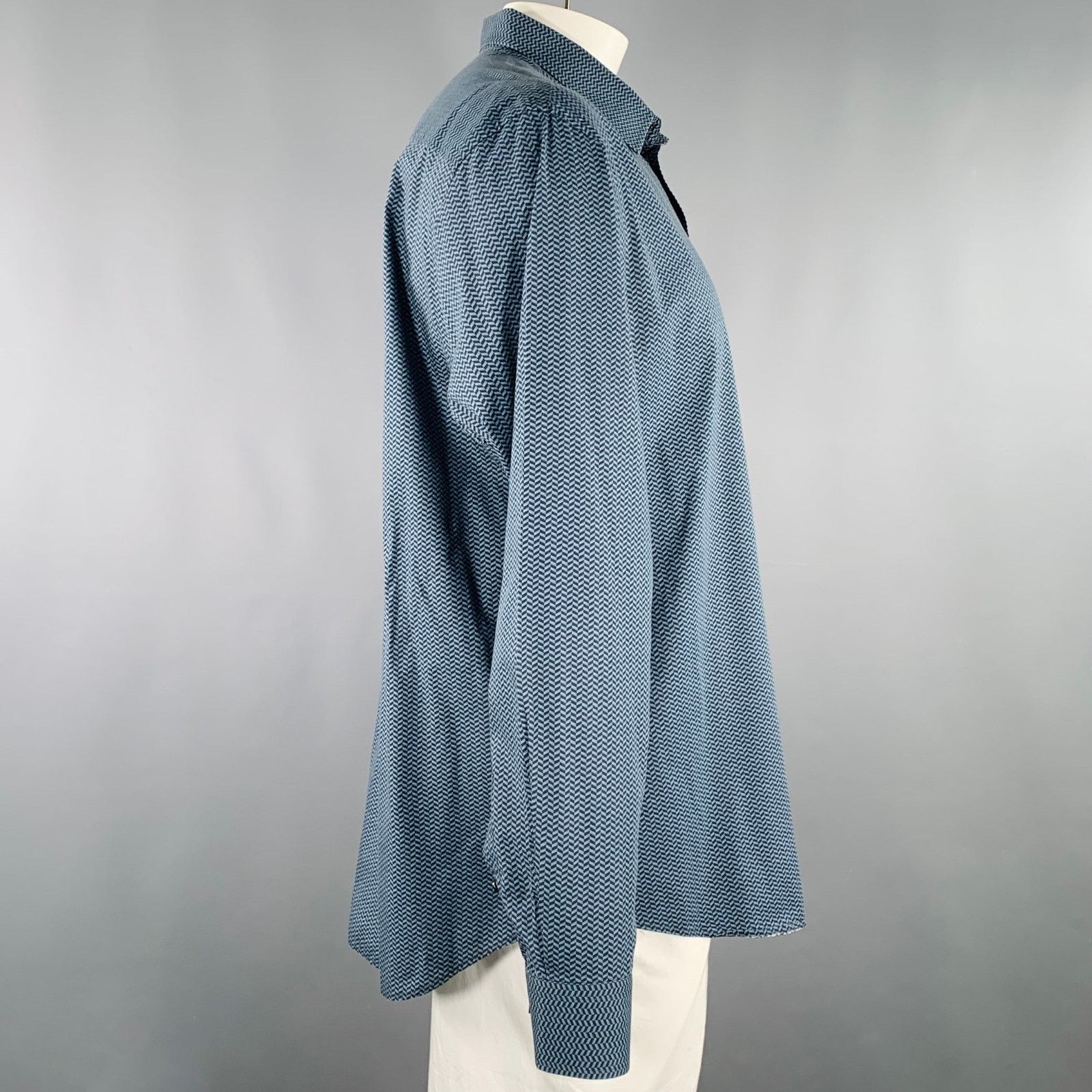 Emporio Armani Size XXL Blue Black Herringbone Long Sleeve Shirt Size US XXL / EU 58 / 5 - 3 Thumbnail