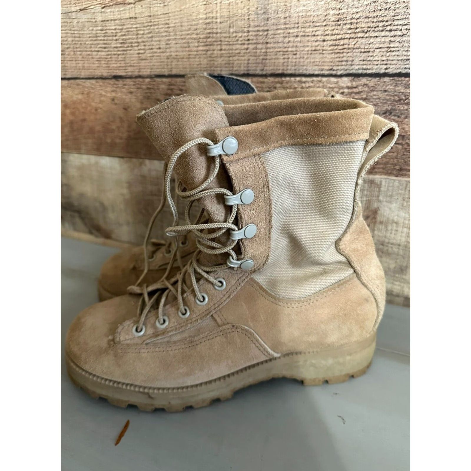 Vintage VINTAGE McRae Army Beige Combat Boots Men 5R Suede/Cordura Lace Up Shoes Size US 5 / EU 37 - 4 Thumbnail