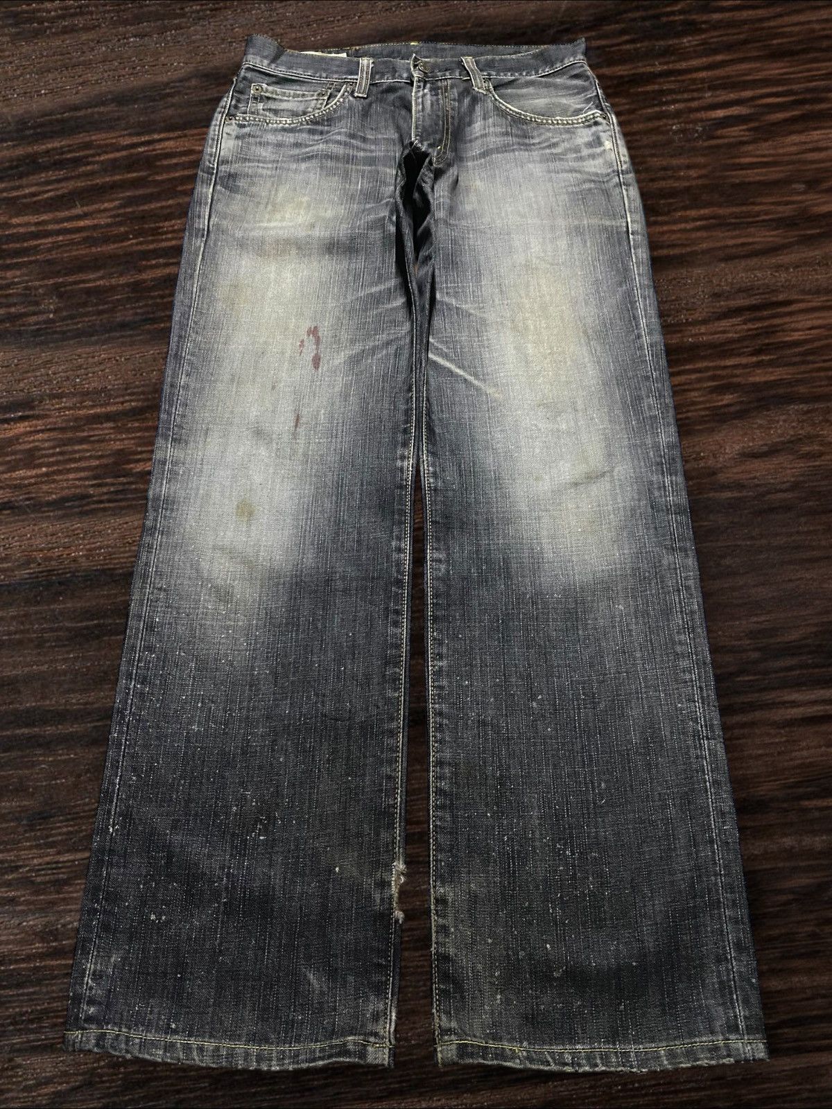 Japanese Brand Edwin 503 Denim Acid Wash Stain Distressed Loose Jeans Size US 30 / EU 46 - 1 Thumbnail