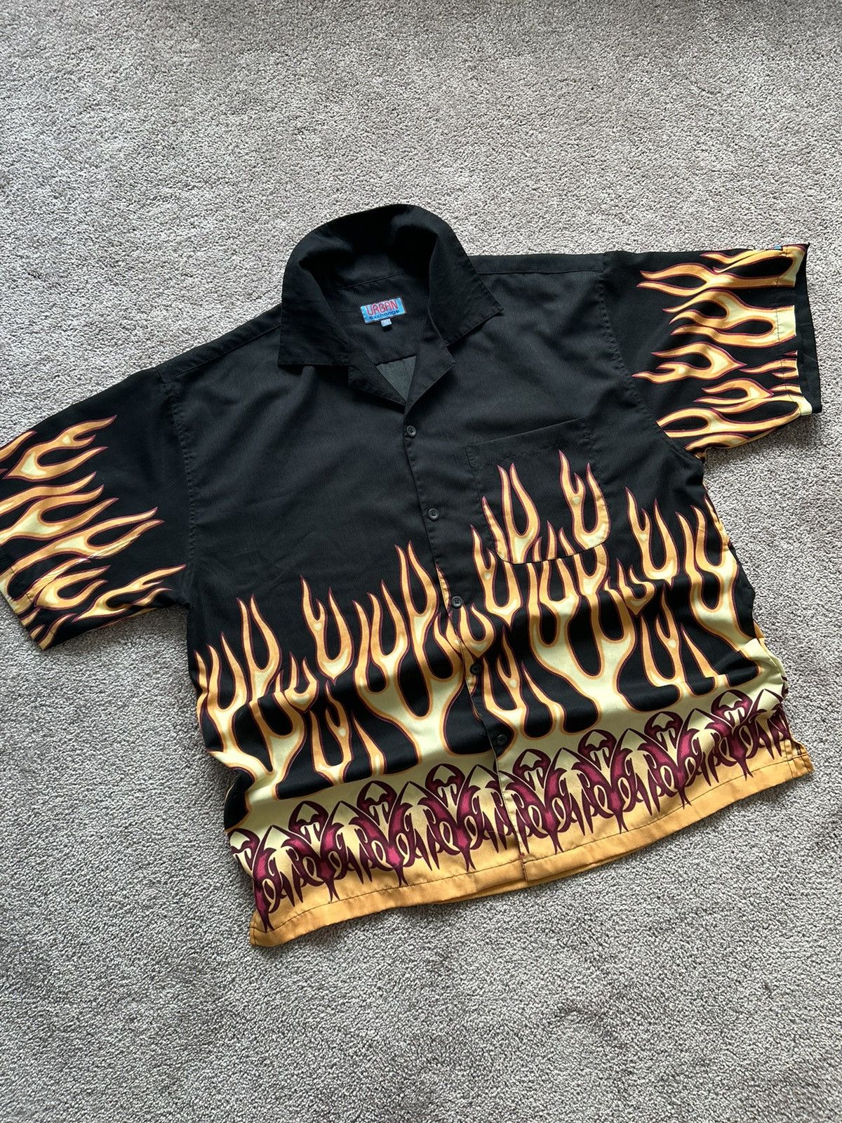 Japanese Brand × Vintage Vintage Urban Exchange All Over Flames Button Up Size US XL / EU 56 / 4 - 2 Thumbnail