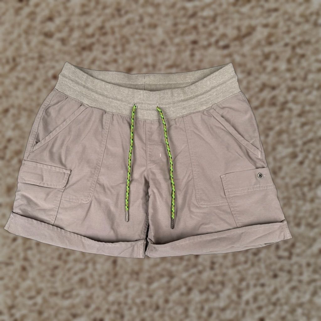 Vintage Columbia Women Beige Cargo Short M Elastic Waist Drawstring 32x6 Polyester Blend Pocket Logo Size 32" / US 10 / IT 46 - 1 Thumbnail
