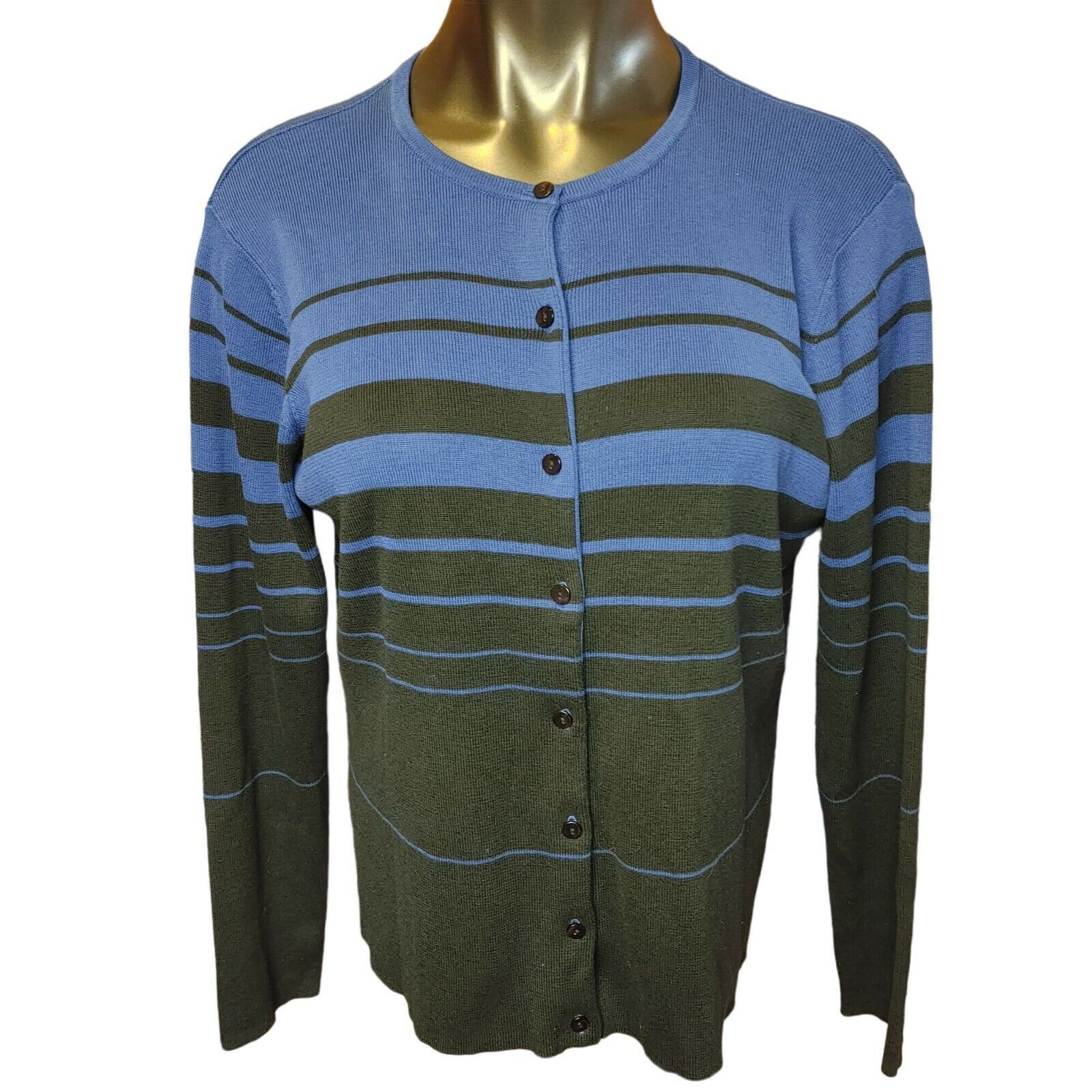 Talbots Talbot's Women's Navy Blue/Black Stripped Long Sleeve Button Size L / US 10 / IT 46 - 1 Thumbnail