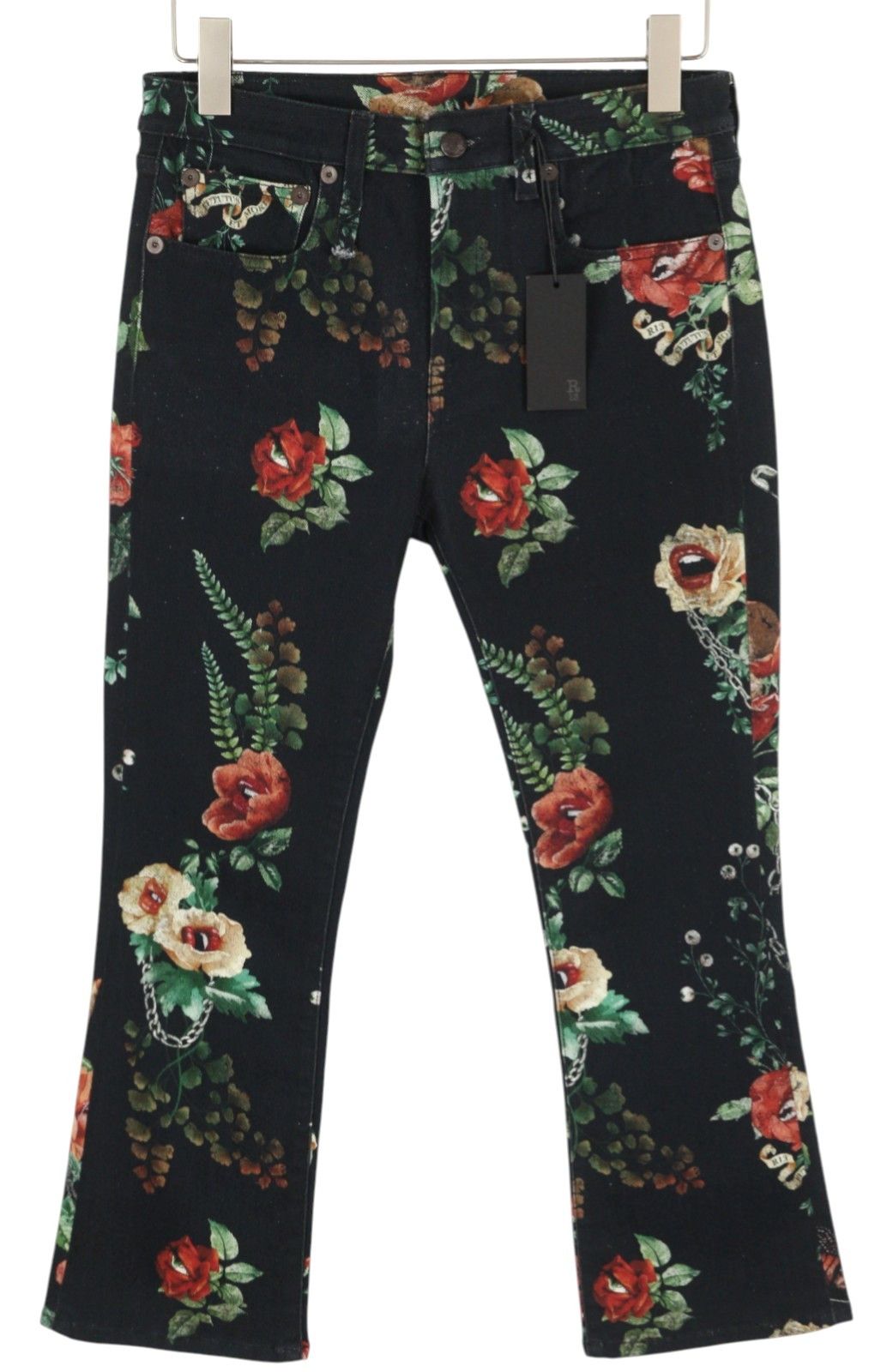 R13 KICK FIT 27 Black Floral Print Ankle Cropped Jeans 85830 Size 27" / US 4 / IT 40 - 1 Thumbnail