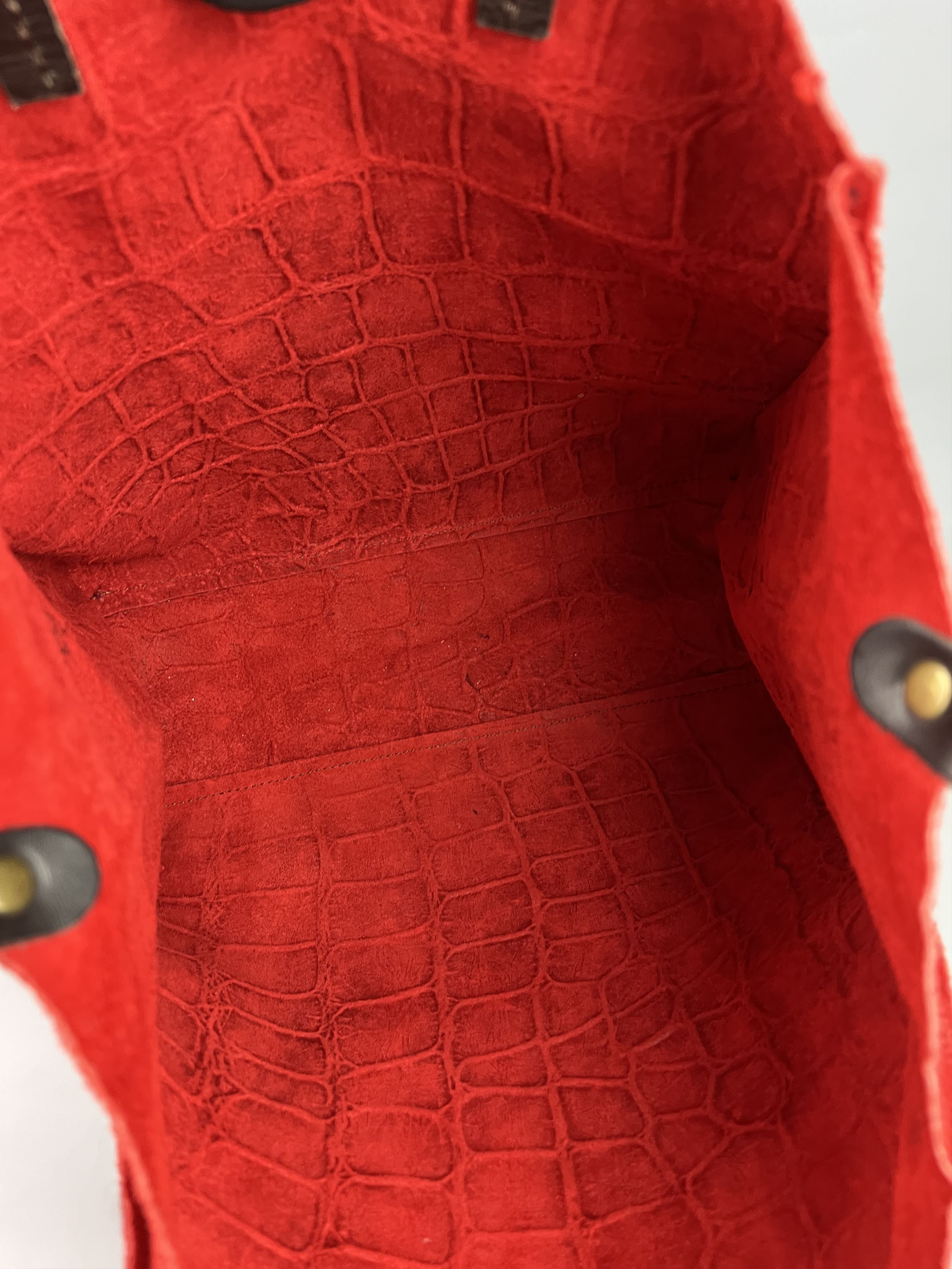 Handmade × Leather Embossed Croco Print Red Leather Tote Bag Hand Made Size ONE SIZE - 8 Thumbnail