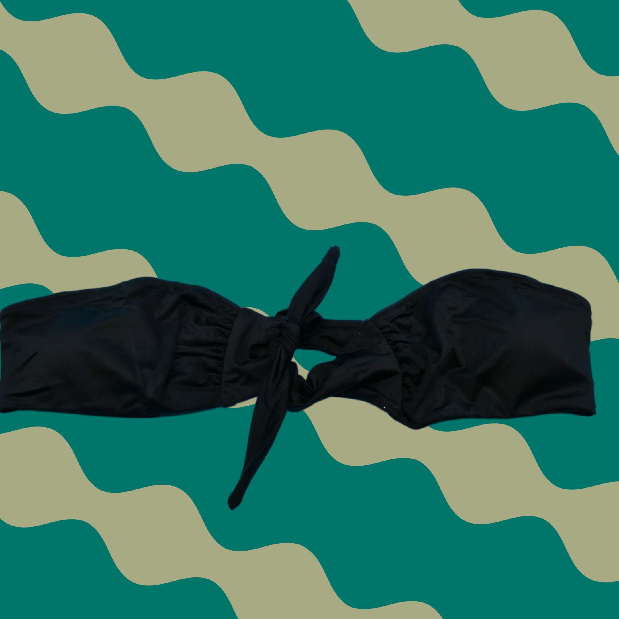 Victoria's Secret Bikini Top Bandeau Strapless Black S Ruffle Tie Quick Dry Beach Women Top